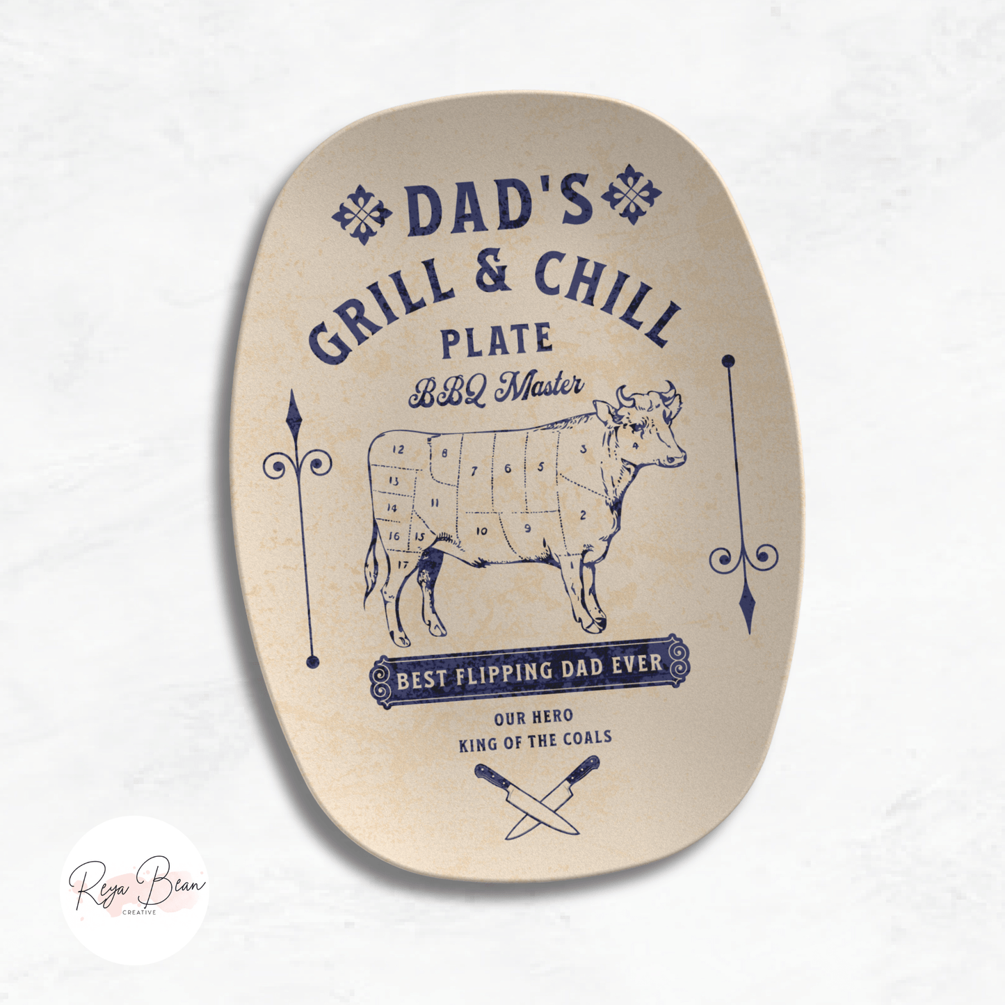 Custom Father's Day Meat Cut Cow Platter - Grilling Plate Gift for Dad