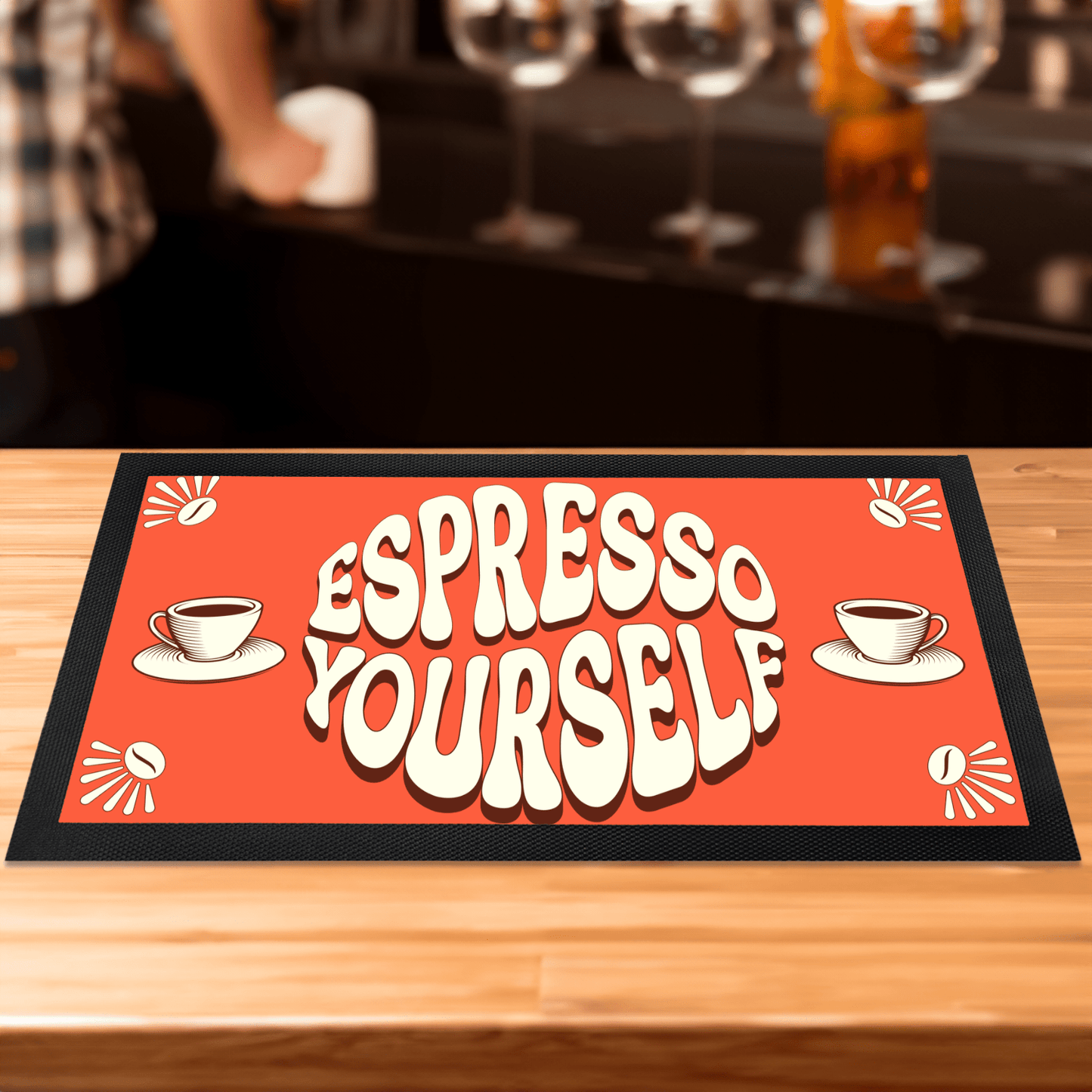 Coffee Station Bar Runner, Espresso Yourself Mat 18" x 10", Coffee Lover Kitchen Accessory Housewarming Gift, Coffee Station Table Topper