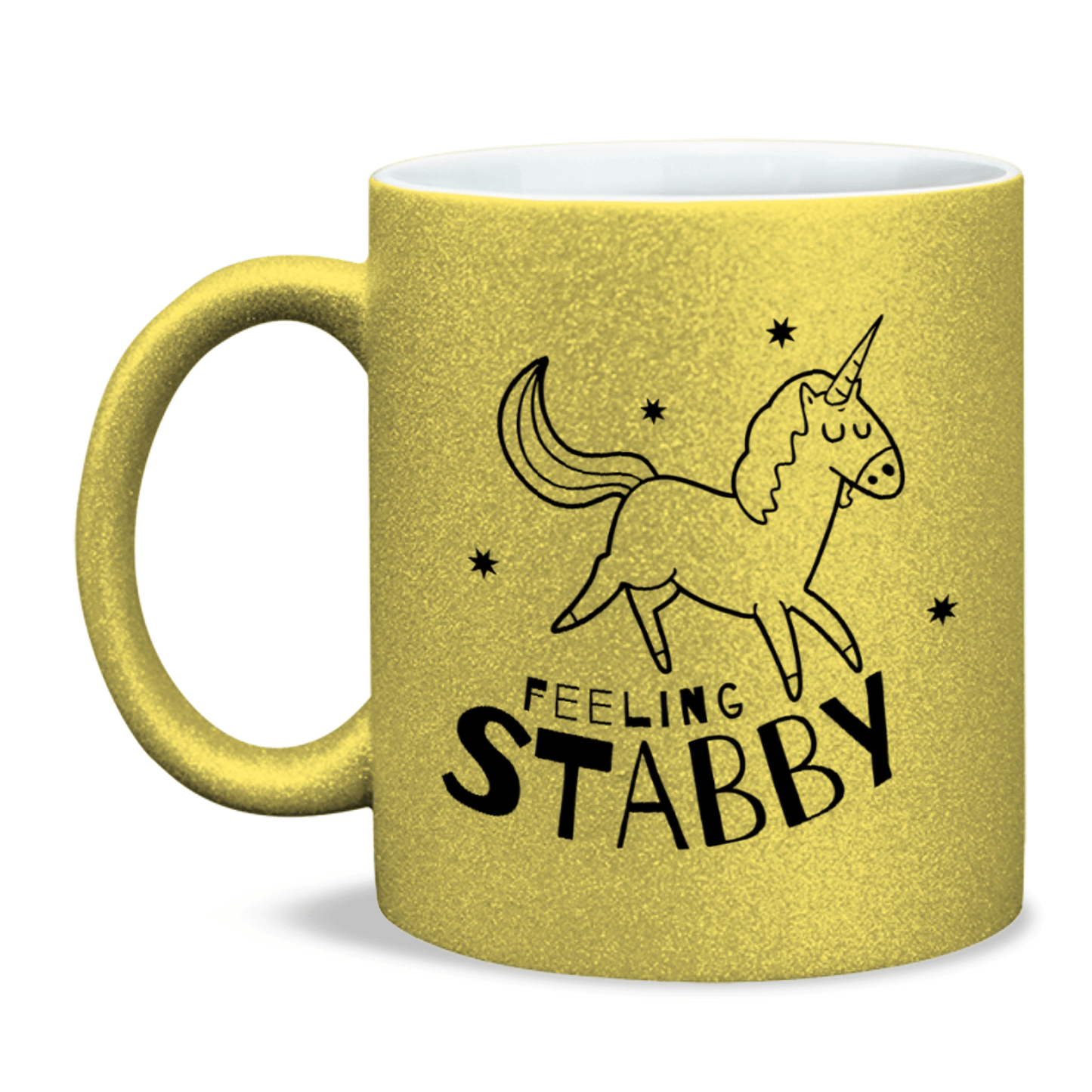 Glitter Unicorn Mug Feeling Stabby, Funny 11oz Ceramic Sparkling Coffee Mug, Unicorn Lover Gift for Her, Sparkly Hand Wash Tea Mug