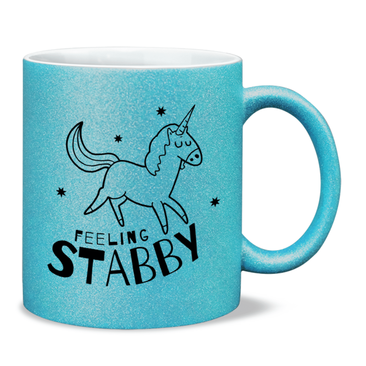 Glitter Unicorn Mug Feeling Stabby, Funny 11oz Ceramic Sparkling Coffee Mug, Unicorn Lover Gift for Her, Sparkly Hand Wash Tea Mug