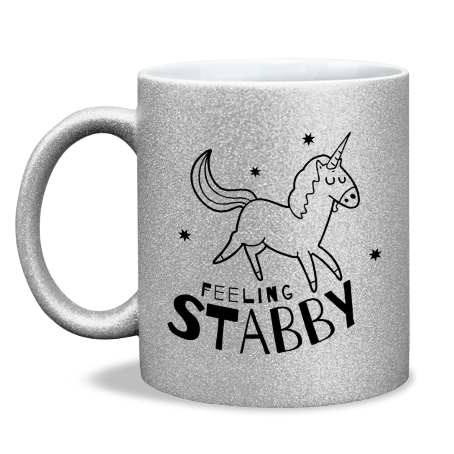 Glitter Unicorn Mug Feeling Stabby, Funny 11oz Ceramic Sparkling Coffee Mug, Unicorn Lover Gift for Her, Sparkly Hand Wash Tea Mug