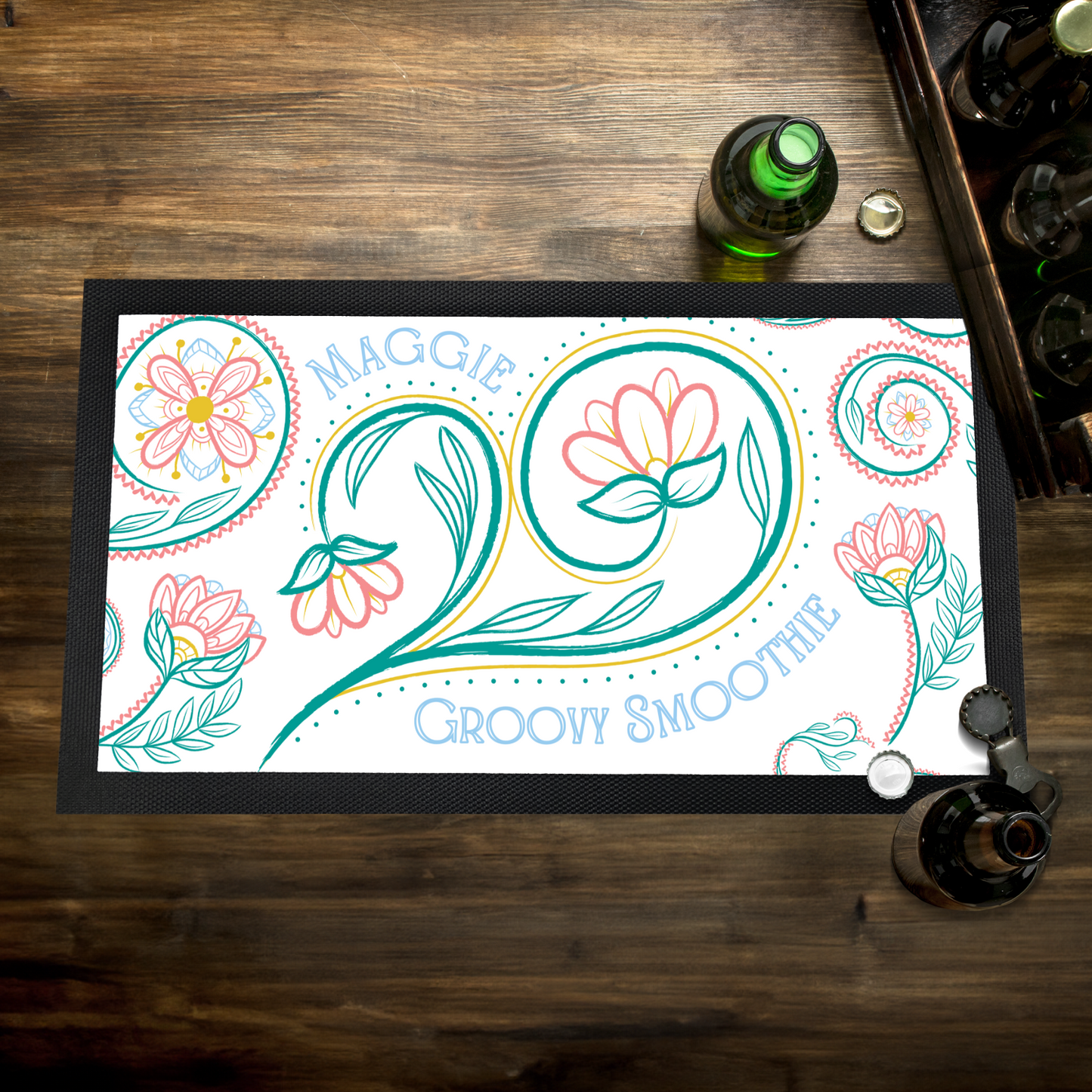 Custom Smoothie Station Runner Mat, Retro Pastel Paisley 18" x 10" Tabletop Kitchen Accessory, Groovy Smoothie Maker Station Preparation Mat