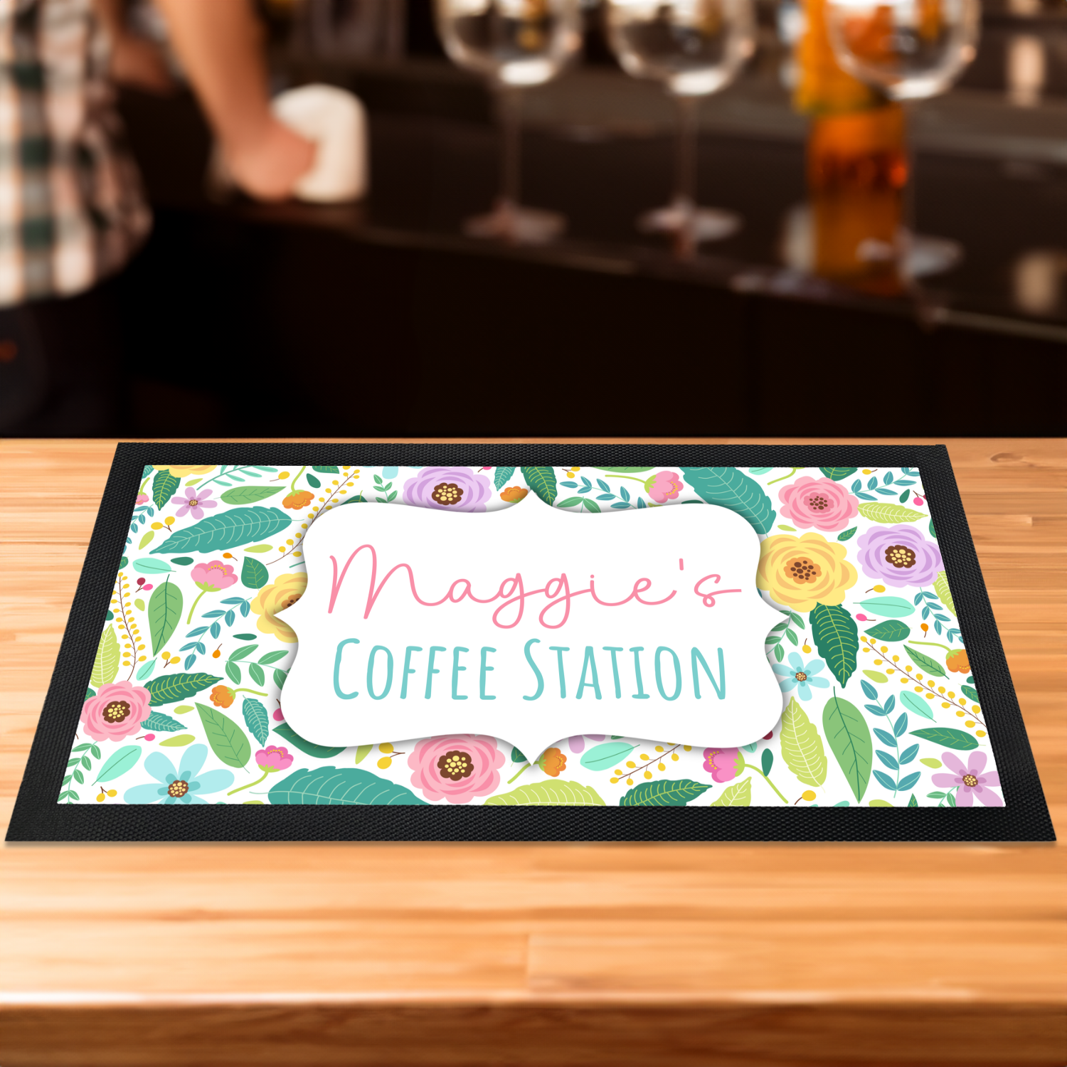 Coffee Station Bar Runner Mat 10" x 18", Coffee Lover Kitchen Accessory Housewarming Gift, Rubber Non-Slip Coffee Prep Station Table Topper