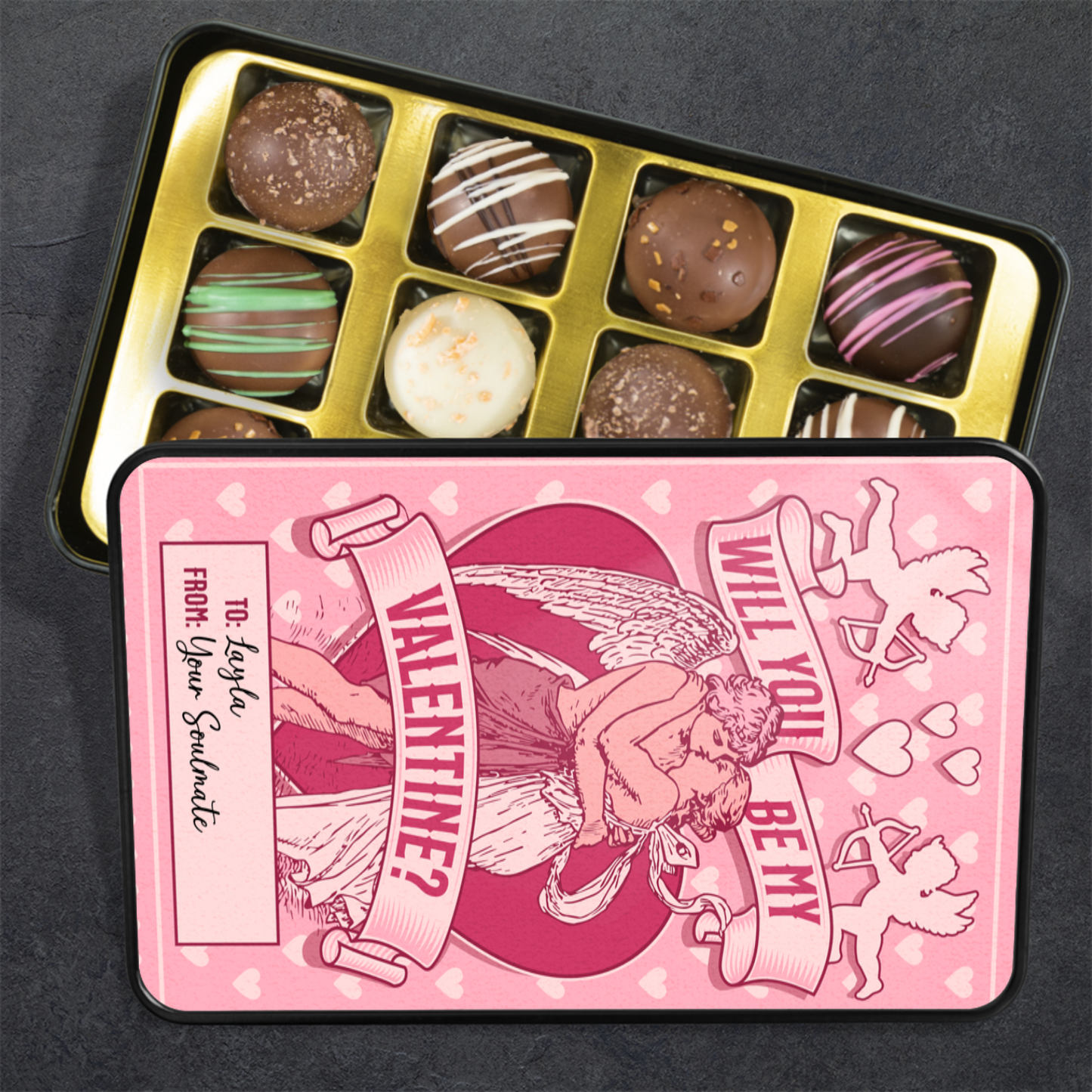 Custom Valentine's Day Chocolate Tin 12 Handmade Truffles - Will You Be My Valentine?