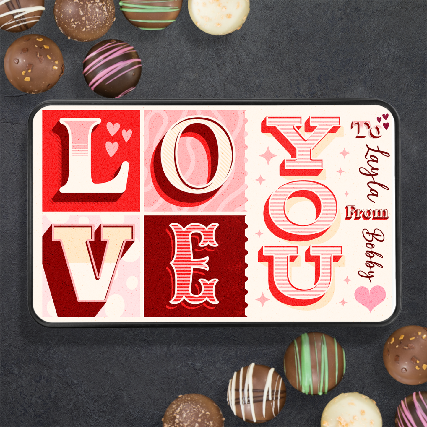 Custom Valentine's Day Love Tin - 12 Handmade Chocolate Truffles