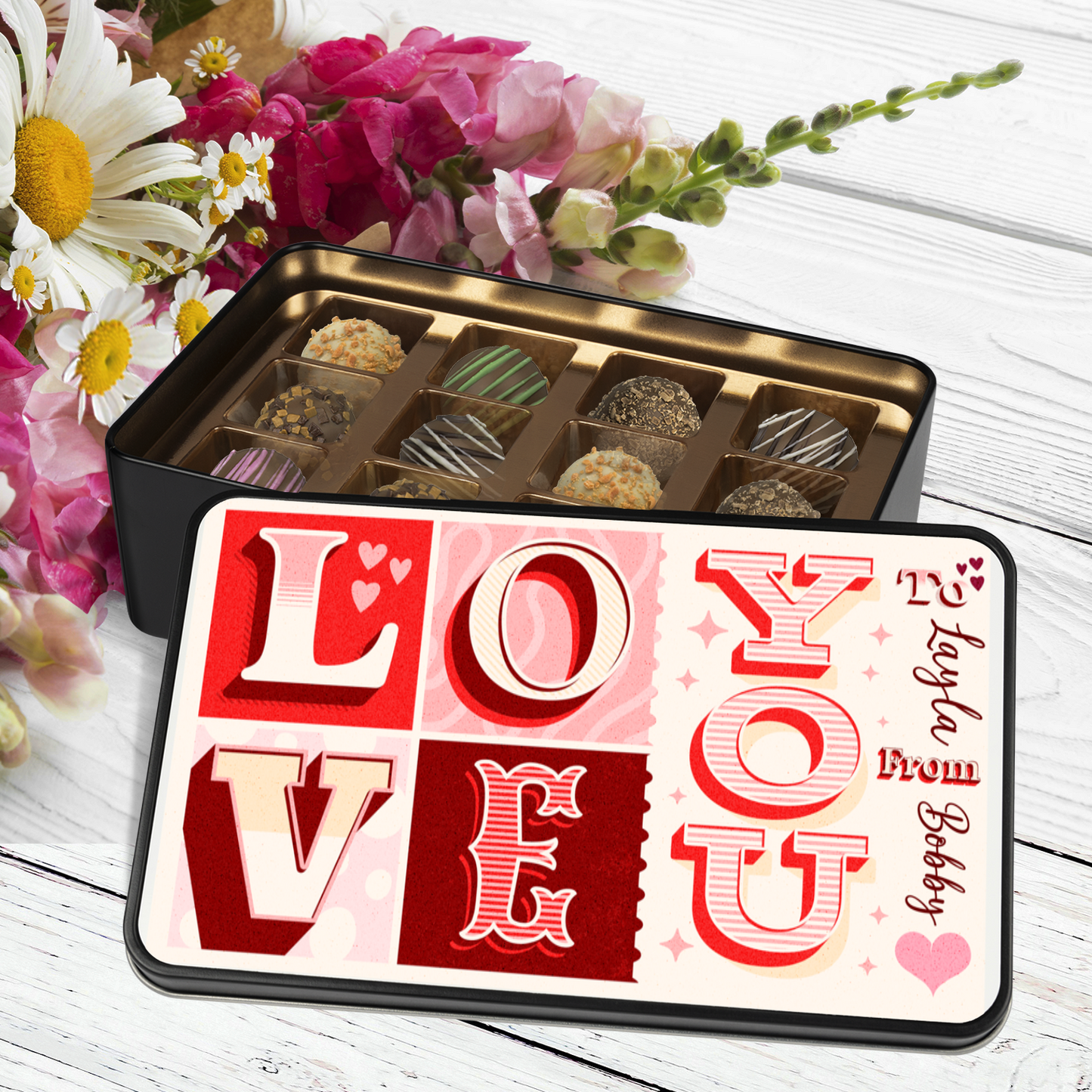 Custom Valentine's Day Love Tin - 12 Handmade Chocolate Truffles