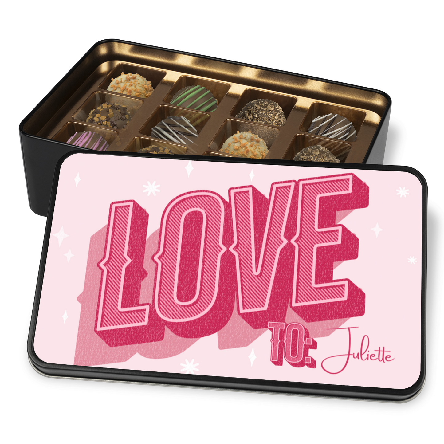 Custom LOVE Valentine's Day Tin - 12 Handmade Chocolate Truffles