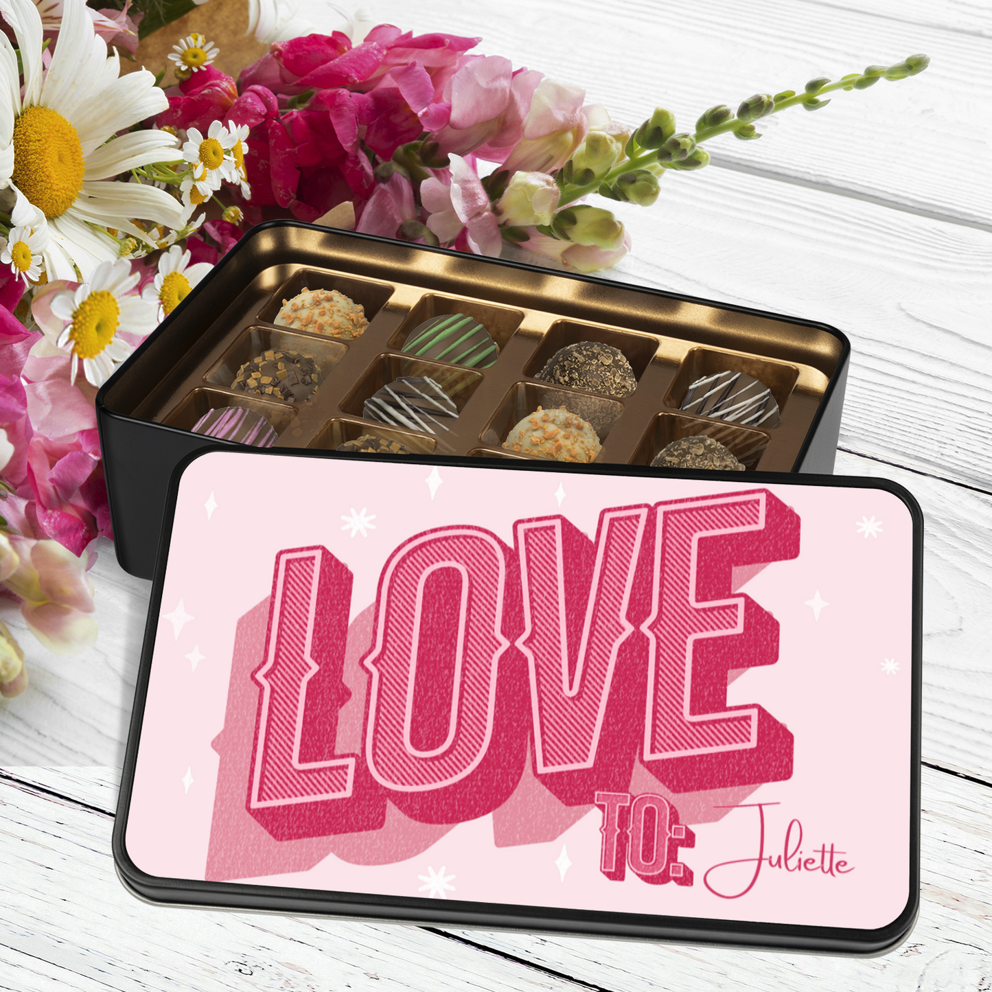 Custom LOVE Valentine's Day Tin - 12 Handmade Chocolate Truffles