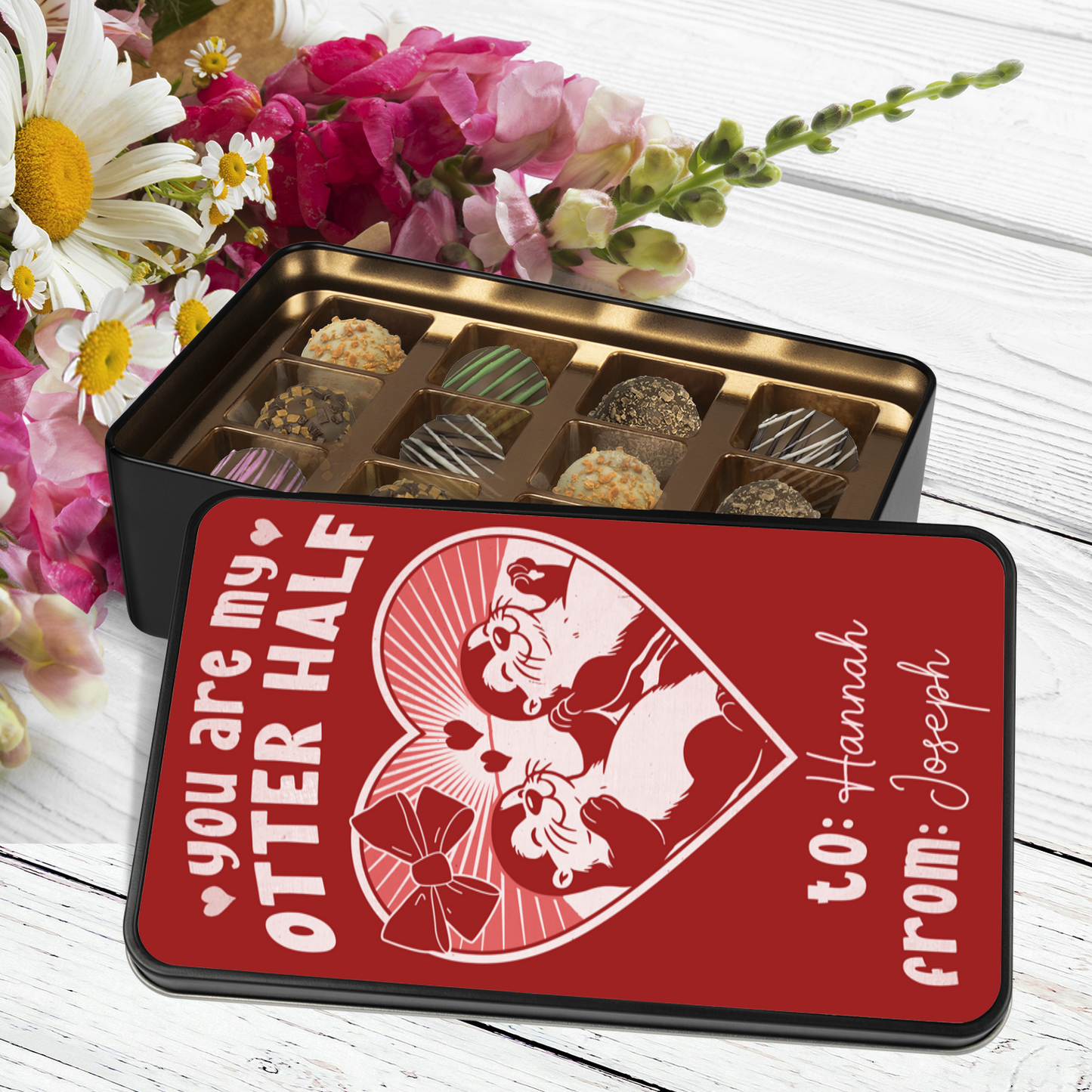 Custom You're My Otter Half Chocolate Tin - 12 Handmade Chocolate Truffles