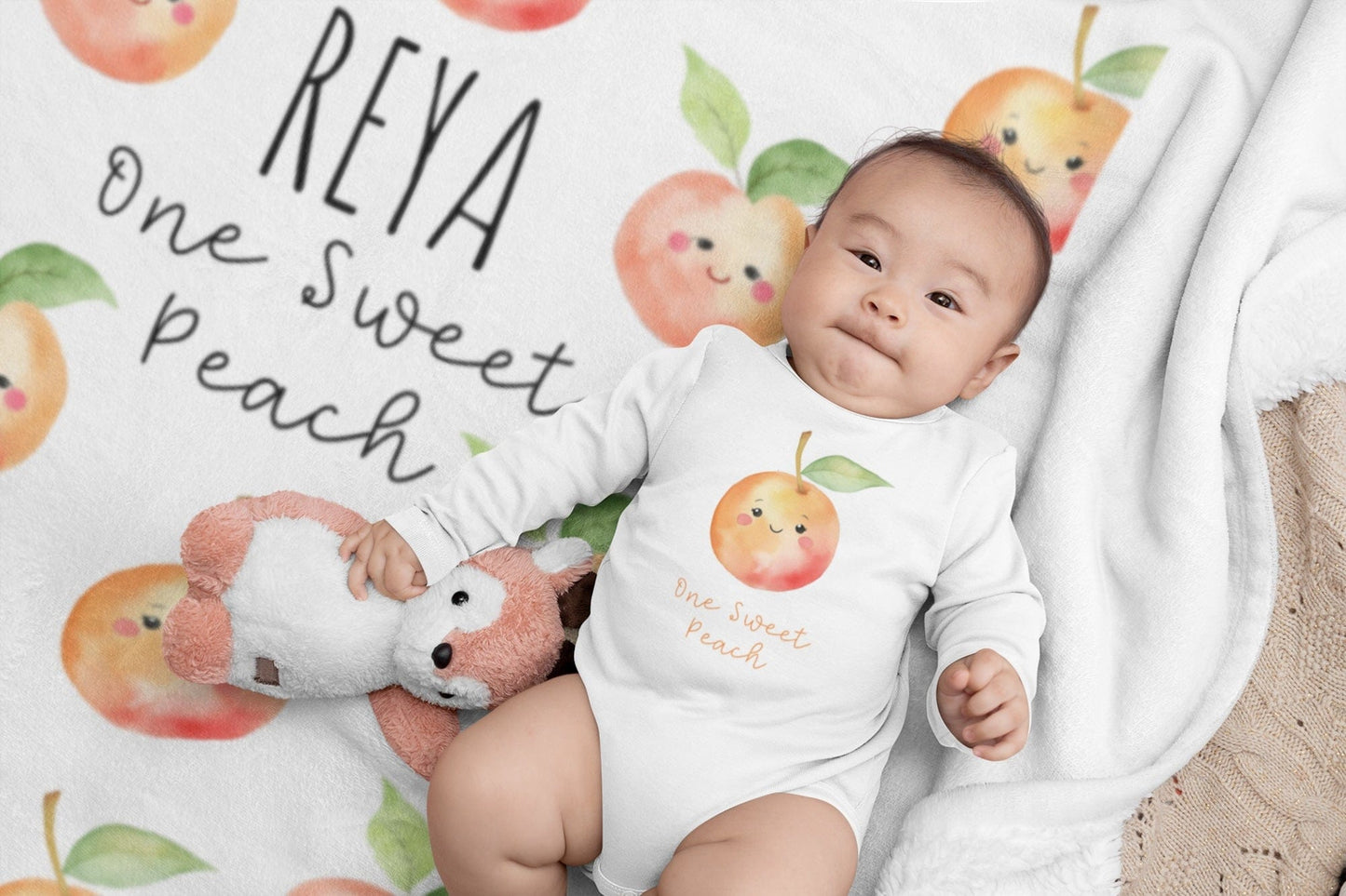 One Sweet Peach Themed First Birthday Party, Infant Cotton Long Sleeve Bodysuit, Cute Peach Daughter's 1st Bday Photoshoot Outfit