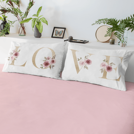 Couple Pillowcases Floral Love Newlywed Gift Set, Mr. and Mrs. Matching Set of 2 Pillowcases, His and Hers Housewarming Wedding Bridal Shower Gift