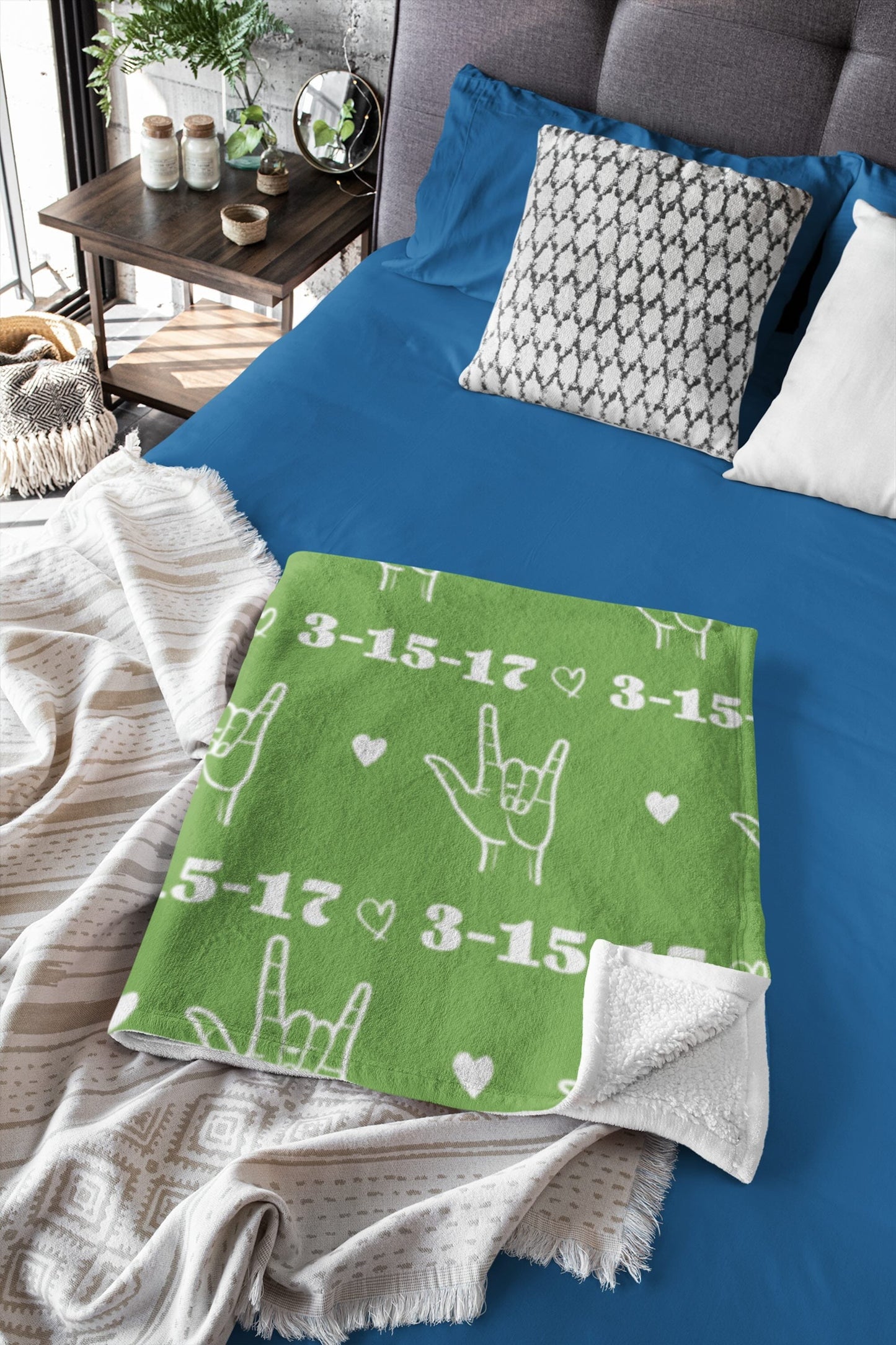 Custom Name ASL "I Love You" Velveteen Blanket - Couple