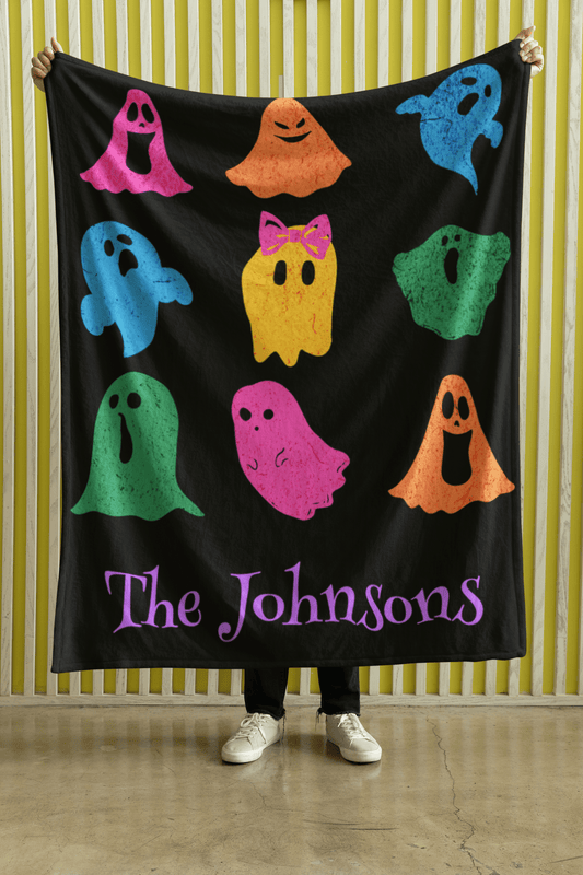 Halloween Neon 80s Ghosts Cute Custom Name Blanket