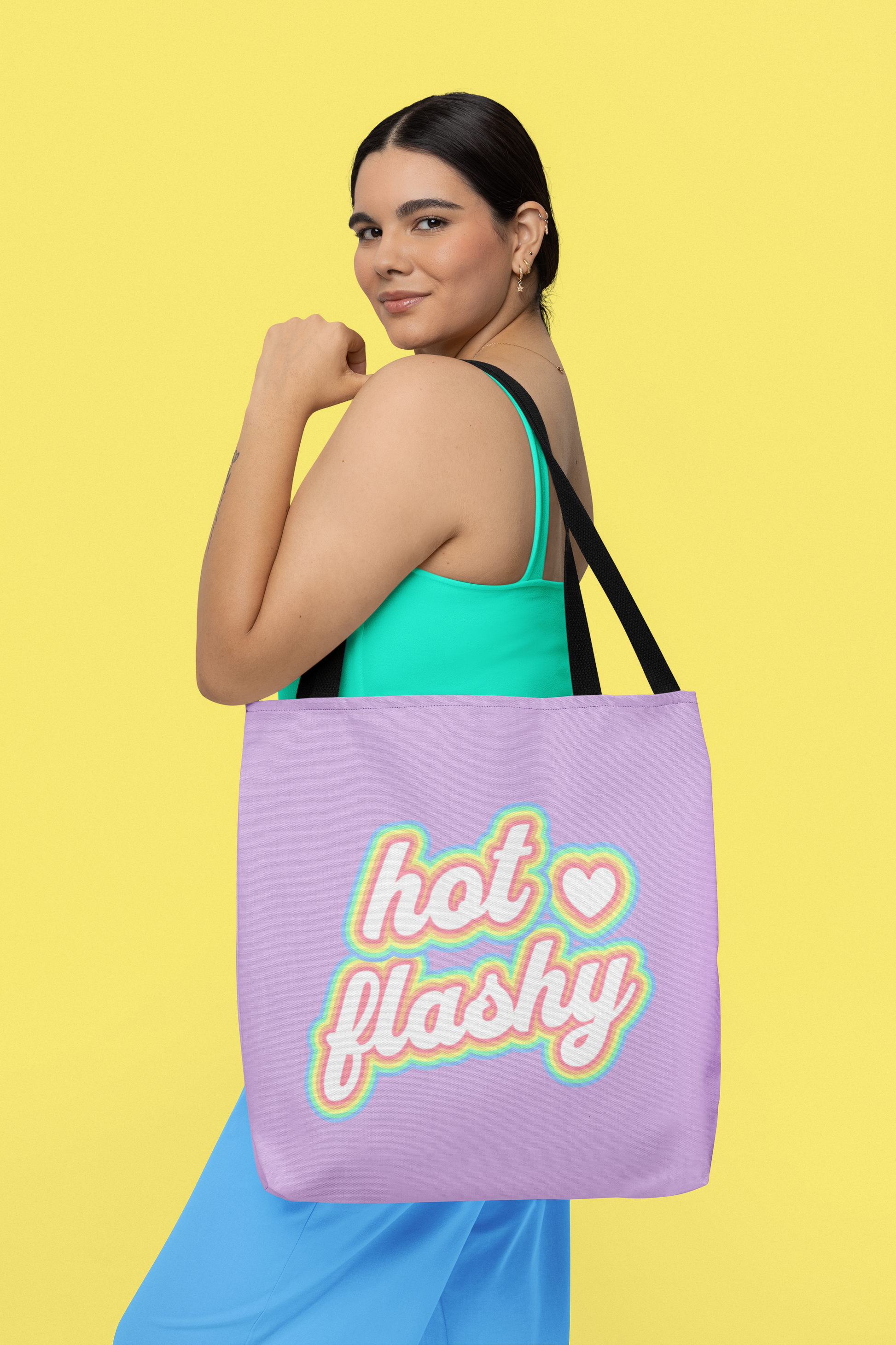 Hot Flashy Canvas Tote Bag Funny, Menopause Humor Cope Perimenopause Gift for Women Hot Flashes, Retro Pastel Women's Health Gift for Her