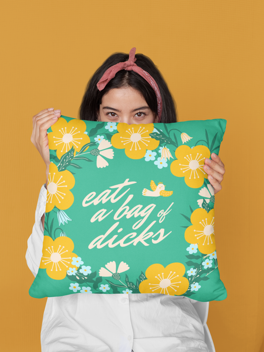 Eat a Bag of Dicks Funny Square Profanity Pillow Gag Gift