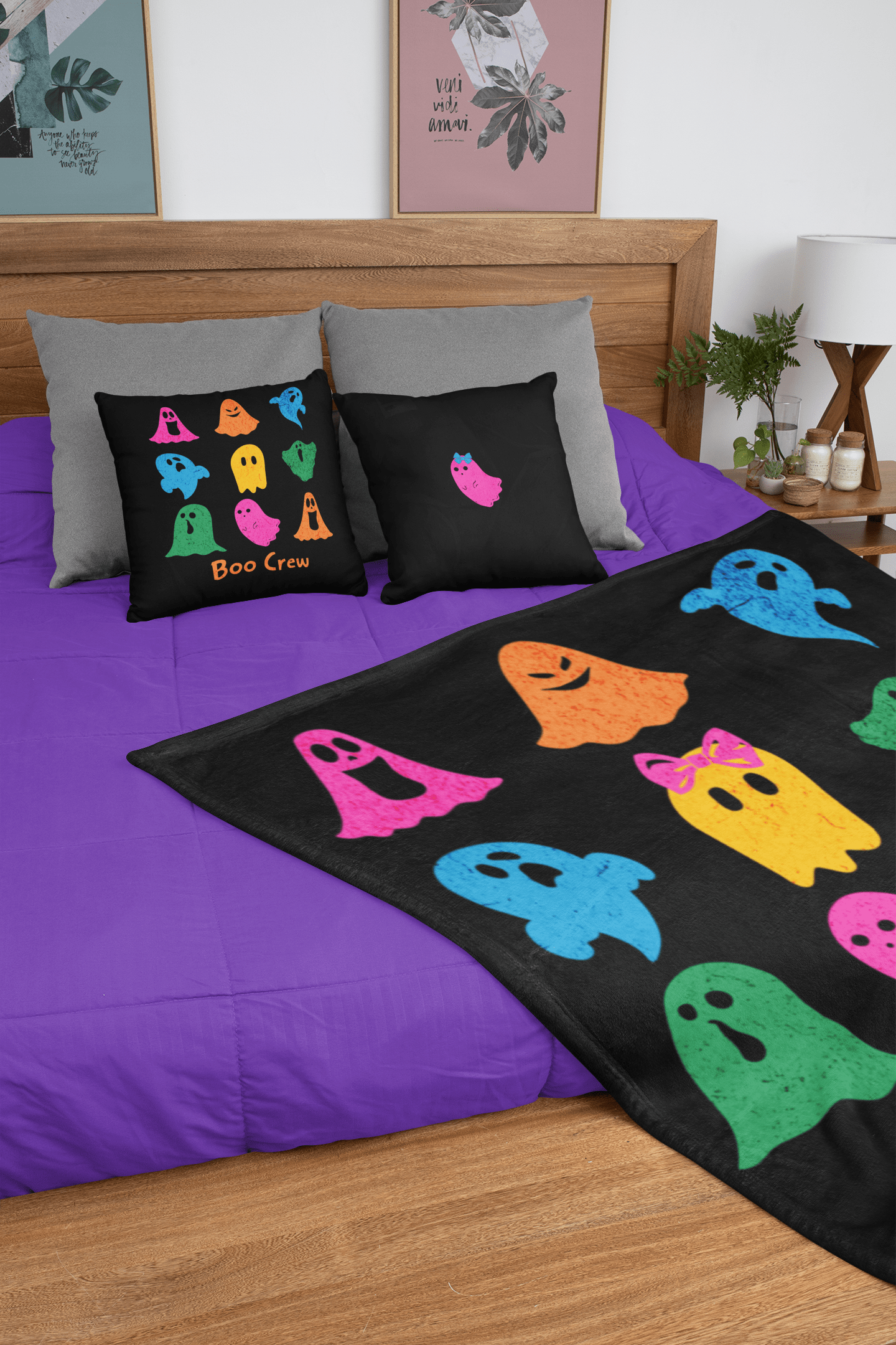 Halloween Neon 80s Ghosts Cute Custom Name Blanket