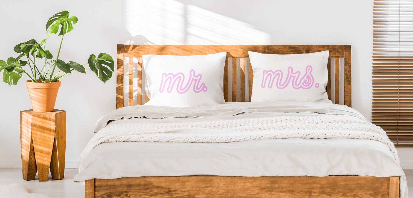 Mr. and Mrs. Couple Pillowcases Newlywed Gift Set, Matching Set of 2 Pillowcases, His and Hers Housewarming Wedding Bridal Shower Gift