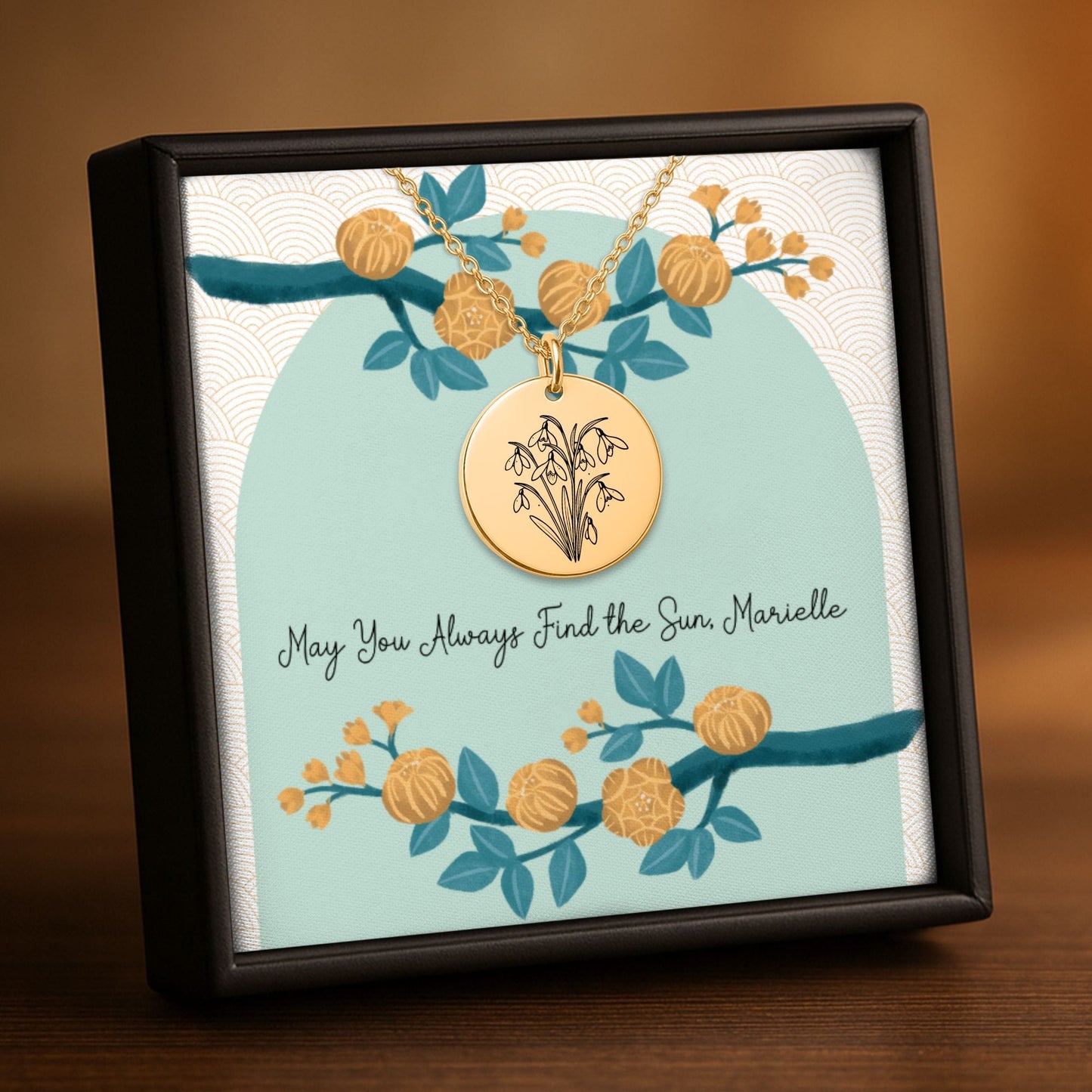Birth Month Flower Necklace – Custom Engraved Floral Coin Pendant With Adjustable Chain