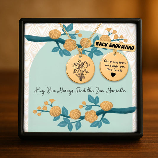 Birth Month Flower Necklace – Custom Engraved Floral Coin Pendant With Adjustable Chain