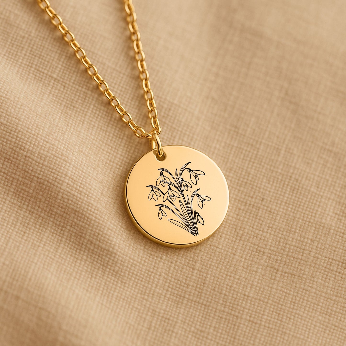 Birth Month Flower Necklace – Custom Engraved Floral Coin Pendant With Adjustable Chain
