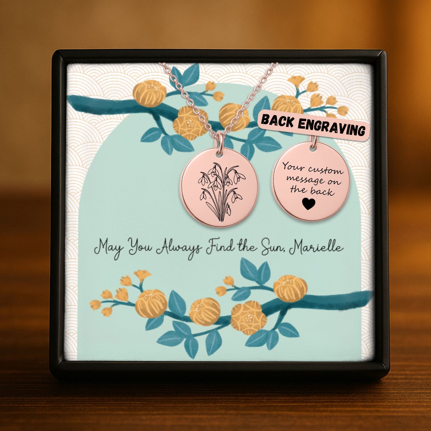 Birth Month Flower Necklace – Custom Engraved Floral Coin Pendant With Adjustable Chain