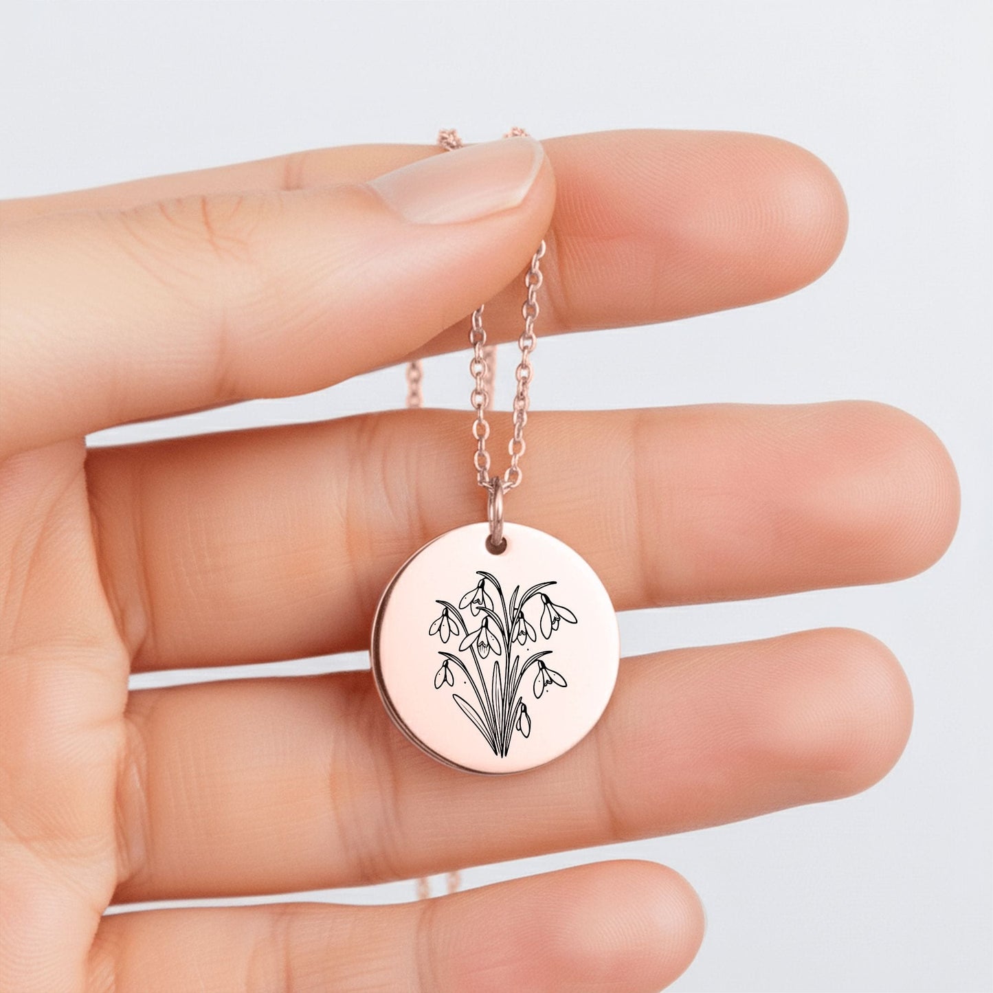 Birth Month Flower Necklace – Custom Engraved Floral Coin Pendant With Adjustable Chain