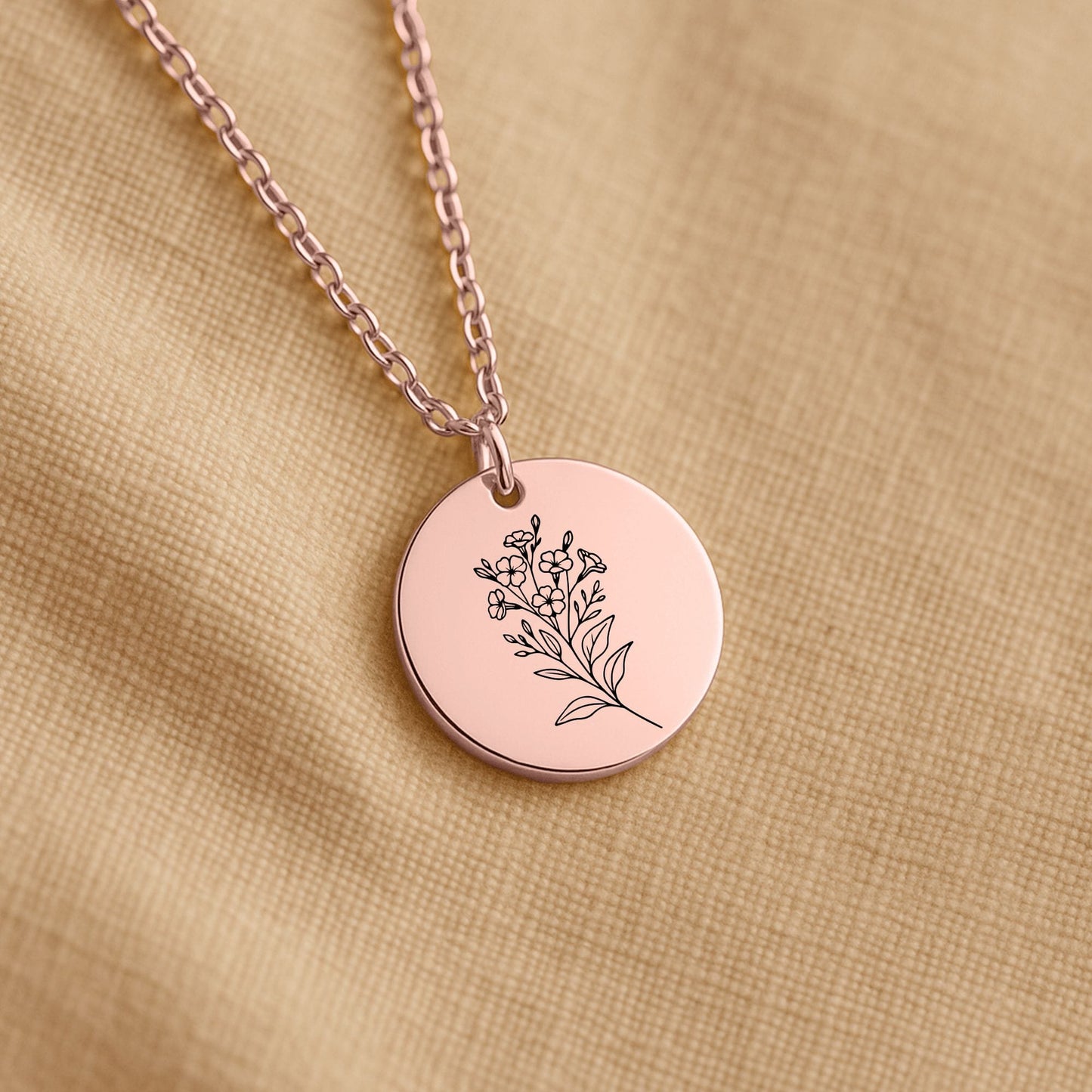 Birth Month Flower Necklace – Custom Engraved Floral Coin Pendant for Daughter