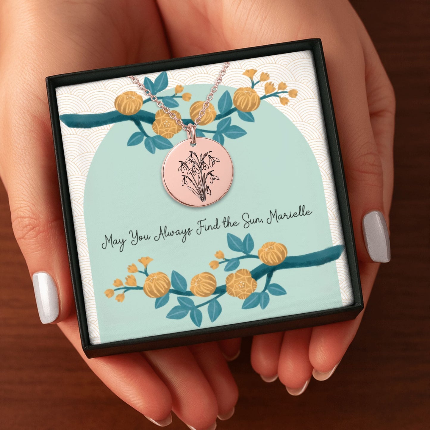 Birth Month Flower Necklace – Custom Engraved Floral Coin Pendant With Adjustable Chain