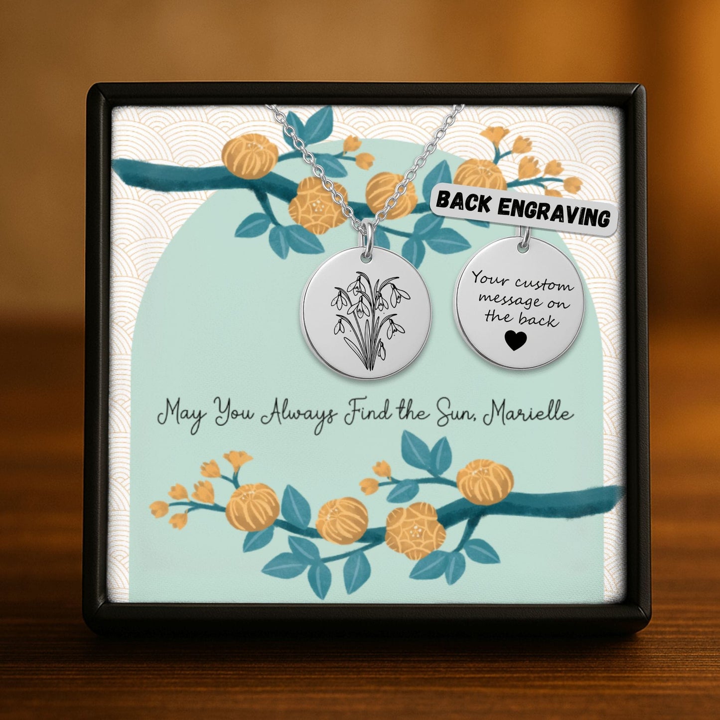 Birth Month Flower Necklace – Custom Engraved Floral Coin Pendant With Adjustable Chain