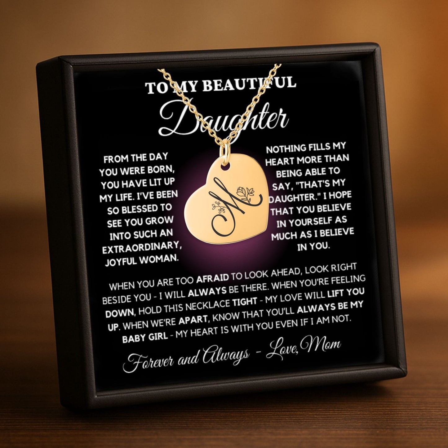 Personalized Heart Necklace – Custom Engraved Jewelry with Floral Keepsake Pendant