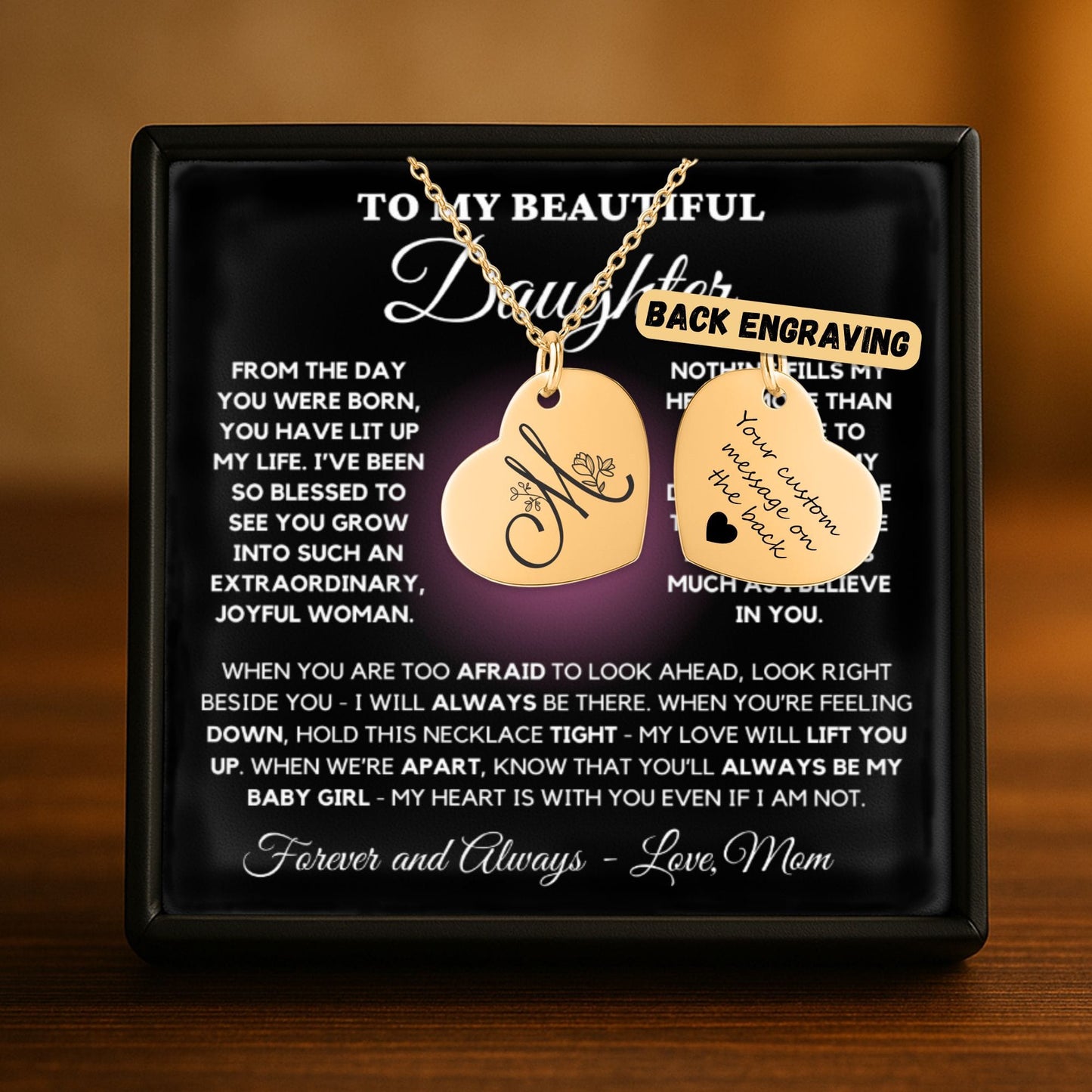Personalized Heart Necklace – Custom Engraved Jewelry with Floral Keepsake Pendant