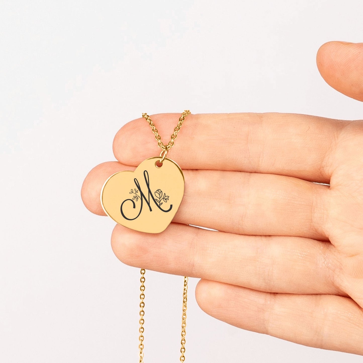 Personalized Heart Necklace – Custom Engraved Jewelry with Floral Keepsake Pendant