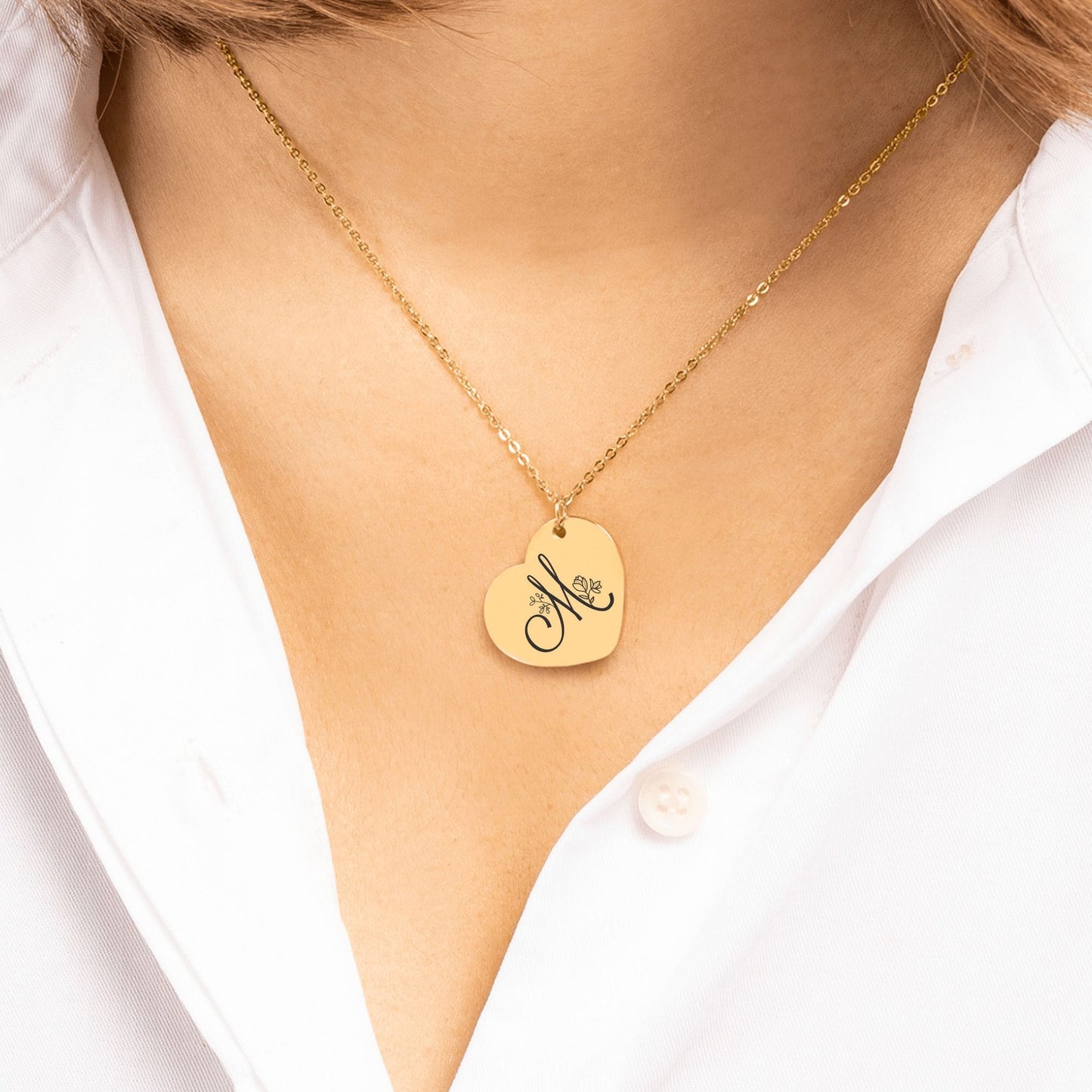 Personalized Heart Necklace – Custom Engraved Jewelry with Floral Keepsake Pendant