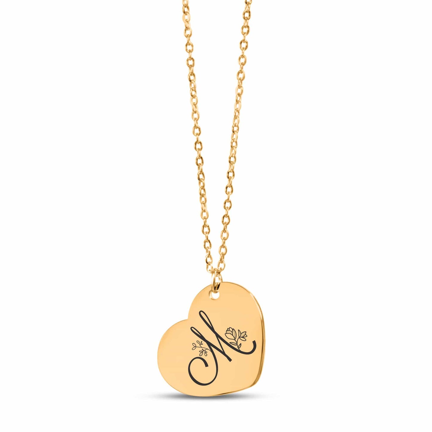 Personalized Heart Necklace – Custom Engraved Jewelry with Floral Keepsake Pendant