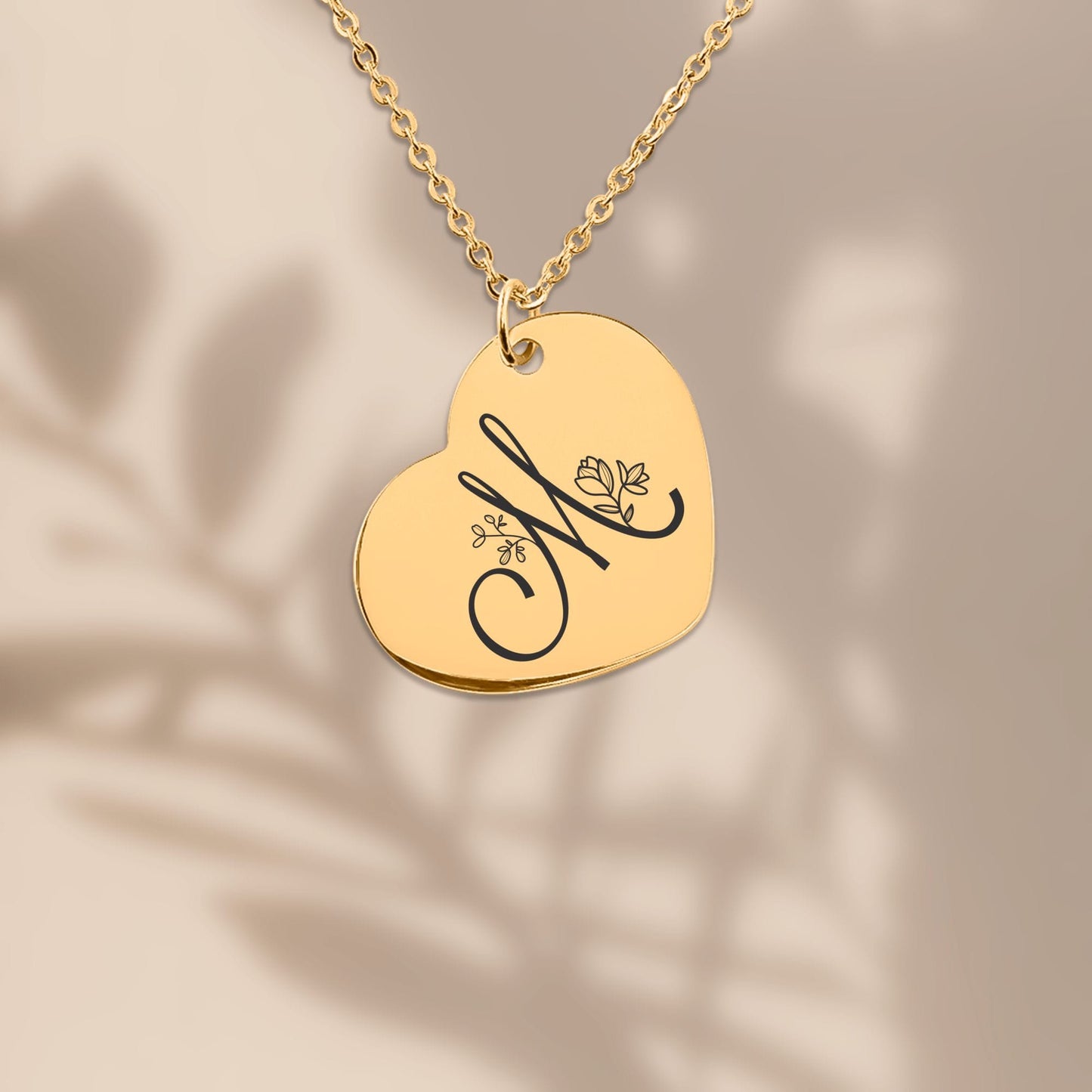 Personalized Heart Necklace – Custom Engraved Jewelry with Floral Keepsake Pendant
