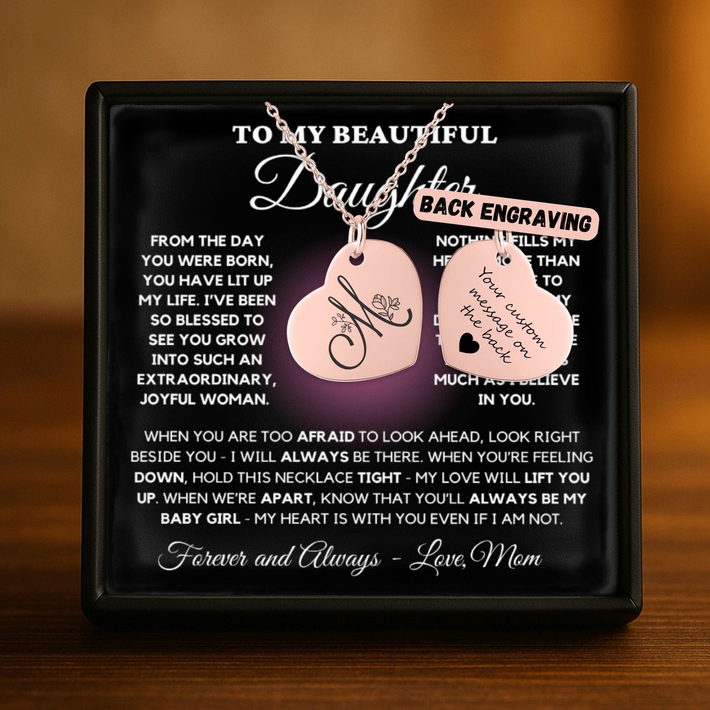 Personalized Heart Necklace – Custom Engraved Jewelry with Floral Keepsake Pendant