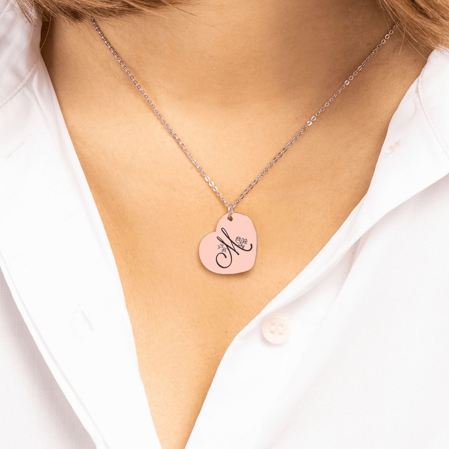 Personalized Heart Necklace – Custom Engraved Jewelry with Floral Keepsake Pendant