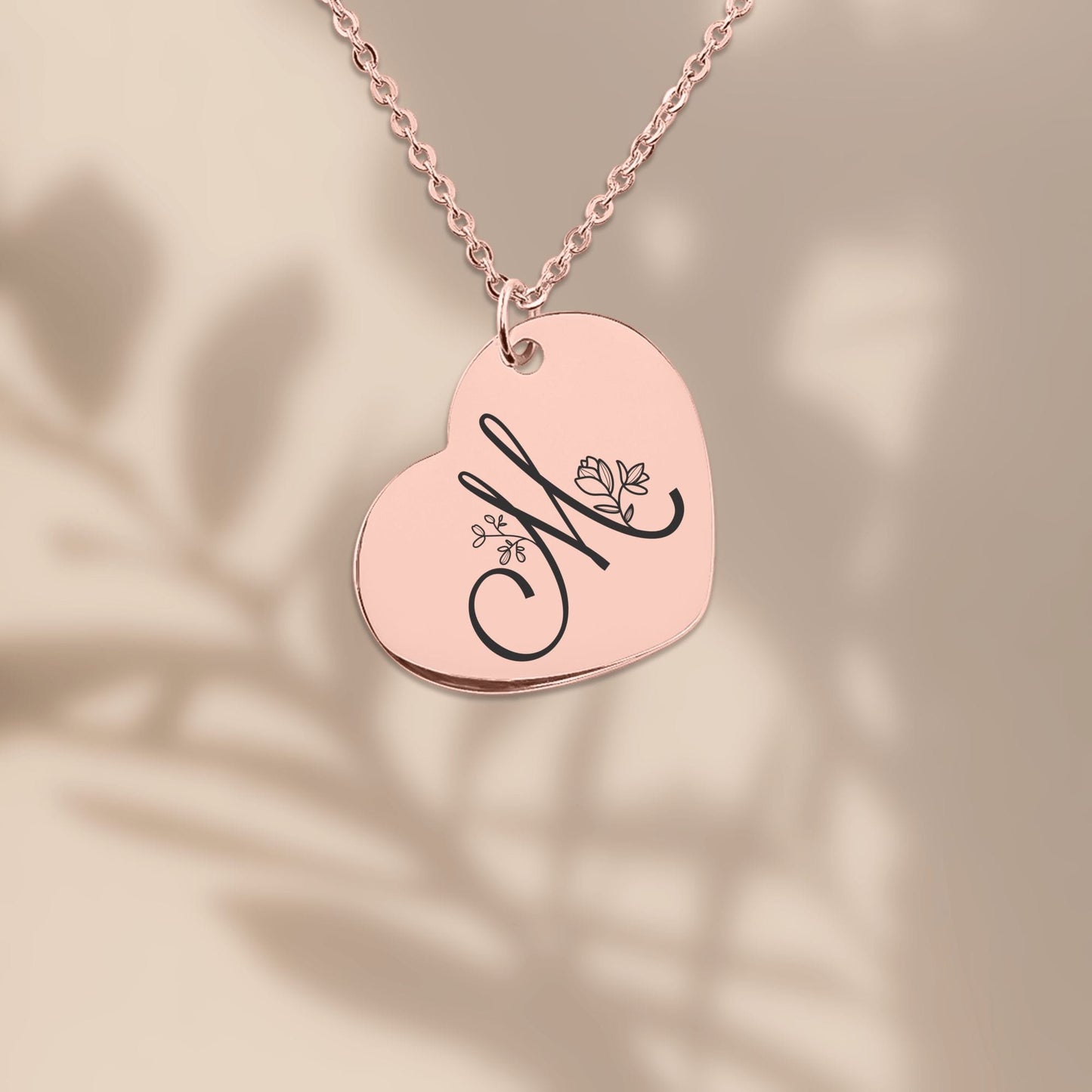 Personalized Heart Necklace – Custom Engraved Jewelry with Floral Keepsake Pendant