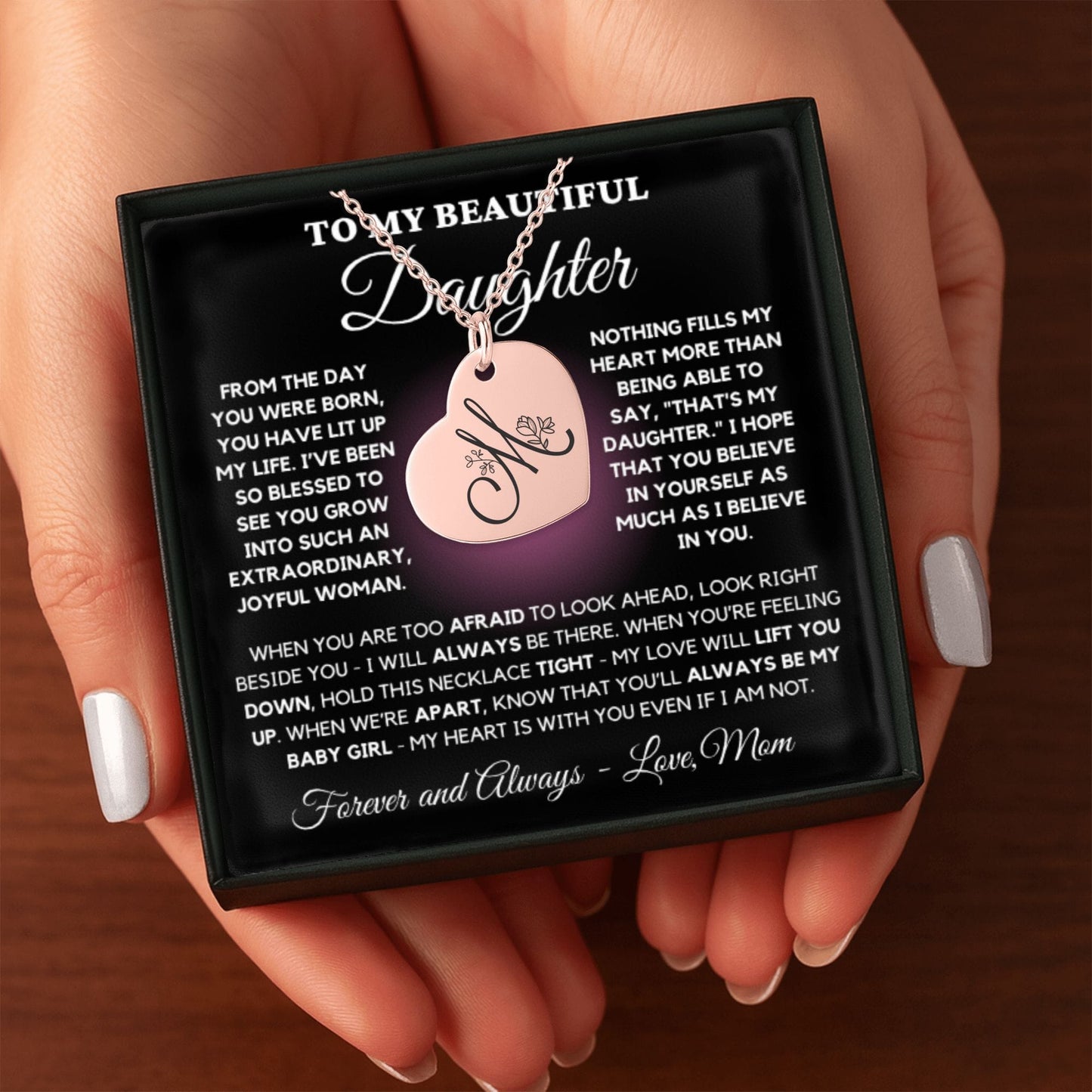 Personalized Heart Necklace – Custom Engraved Jewelry with Floral Keepsake Pendant