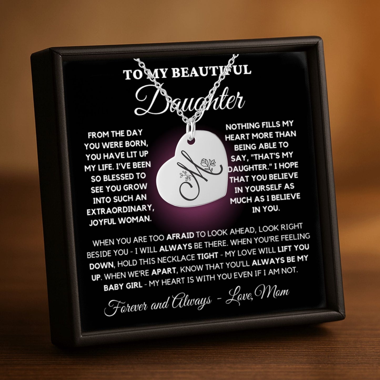 Personalized Heart Necklace – Custom Engraved Jewelry with Floral Keepsake Pendant