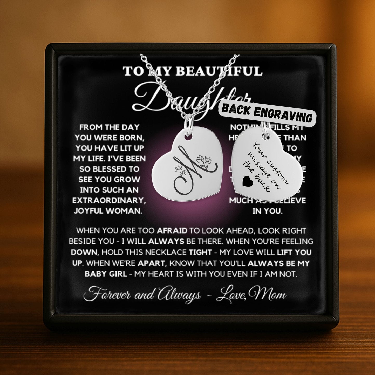 Personalized Heart Necklace – Custom Engraved Jewelry with Floral Keepsake Pendant