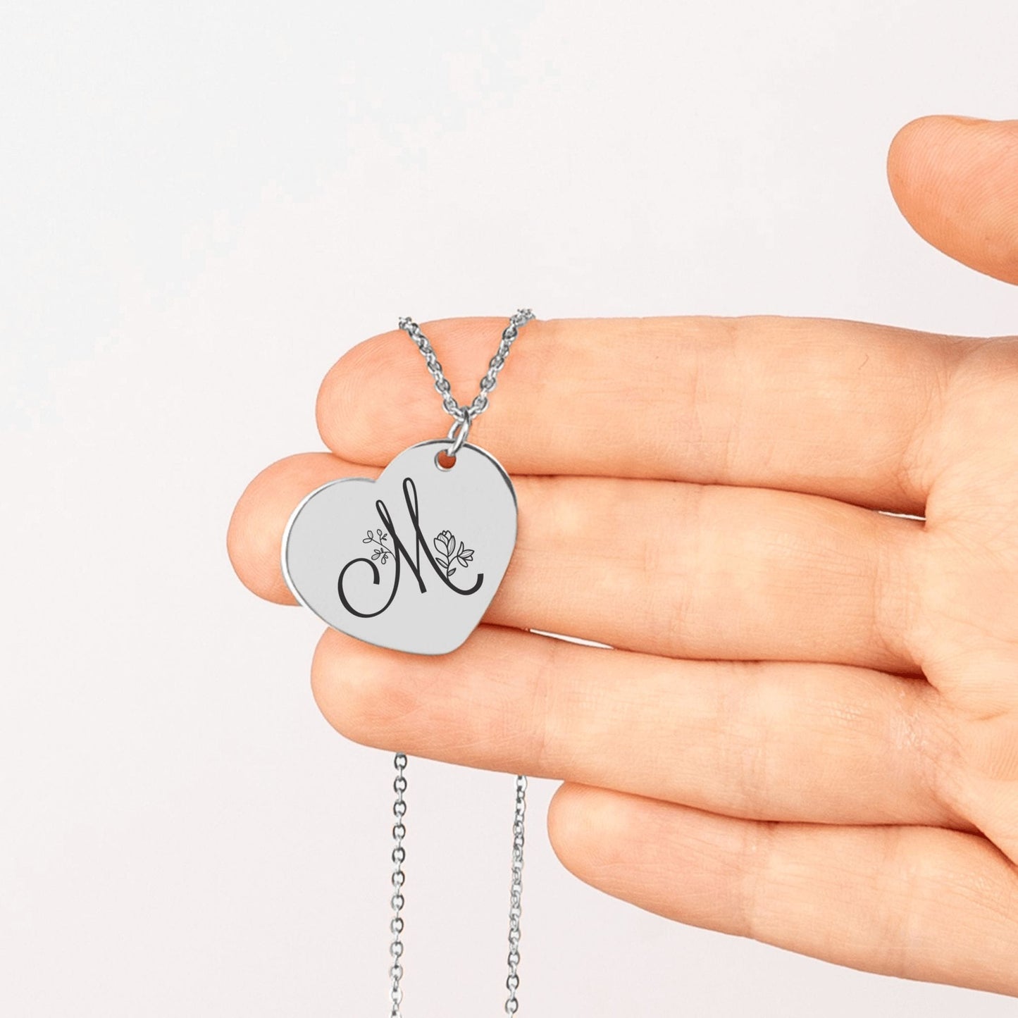 Personalized Heart Necklace – Custom Engraved Jewelry with Floral Keepsake Pendant