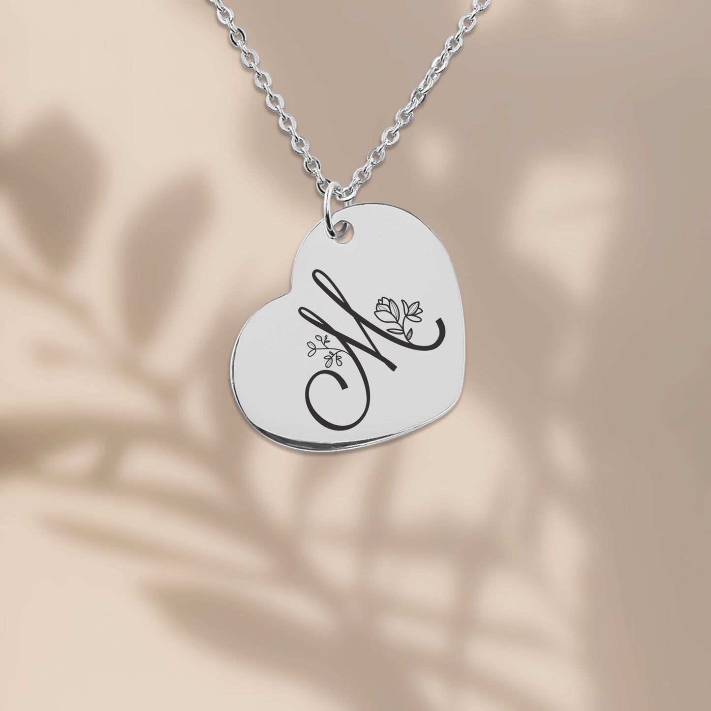 Personalized Heart Necklace – Custom Engraved Jewelry with Floral Keepsake Pendant