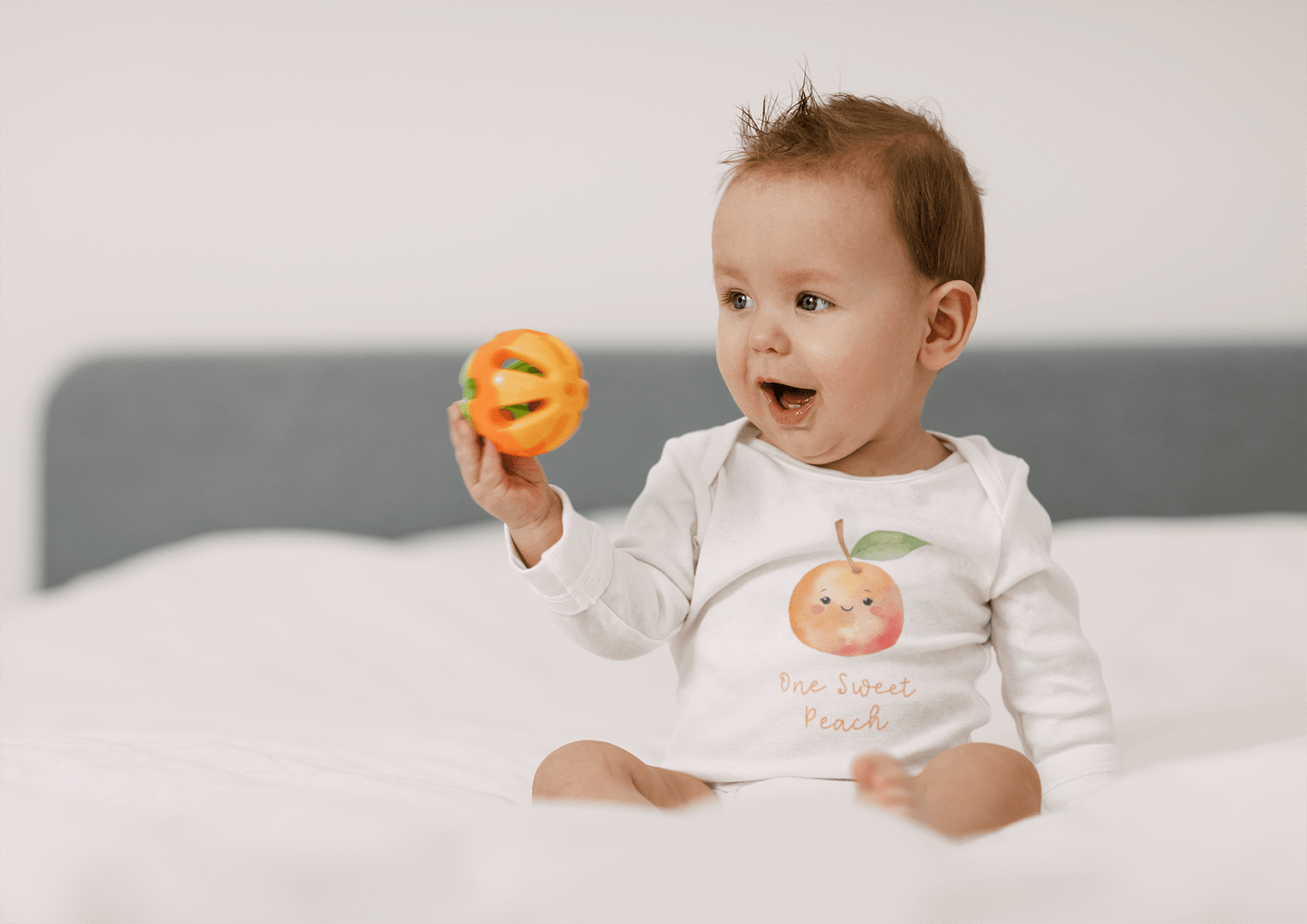 One Sweet Peach Themed First Birthday Party, Infant Cotton Long Sleeve Bodysuit, Cute Peach Daughter's 1st Bday Photoshoot Outfit