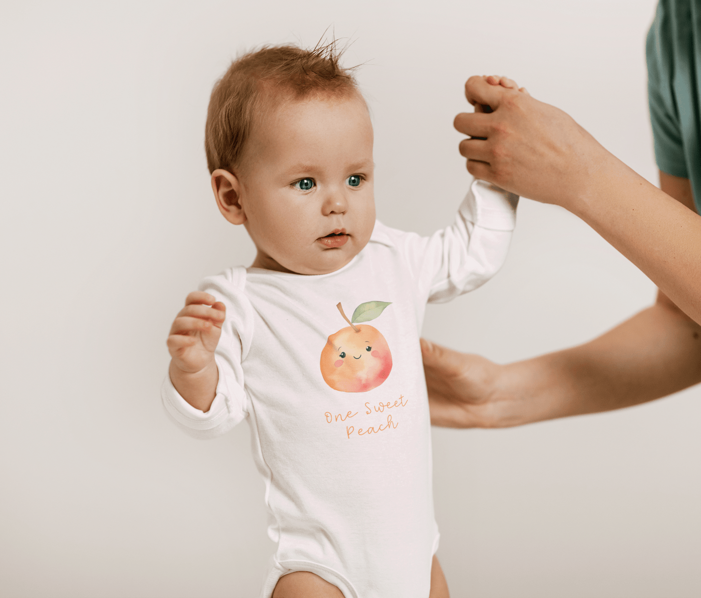 One Sweet Peach Themed First Birthday Party, Infant Cotton Long Sleeve Bodysuit, Cute Peach Daughter's 1st Bday Photoshoot Outfit