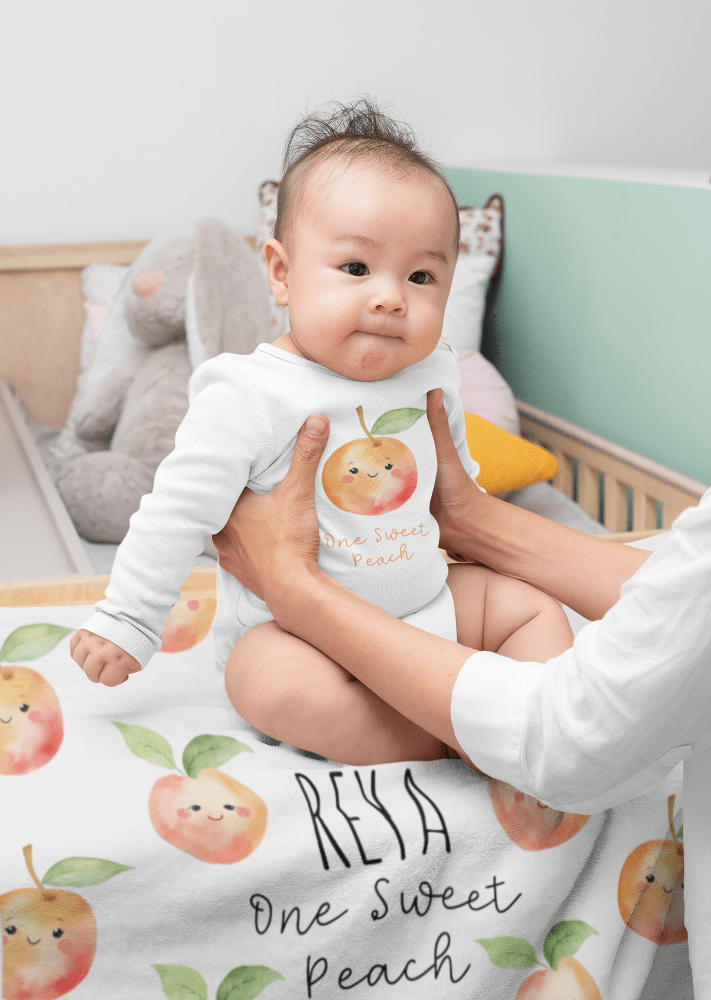 One Sweet Peach Theme 1st Birthday Custom Blanket - Velveteen Plush Throw