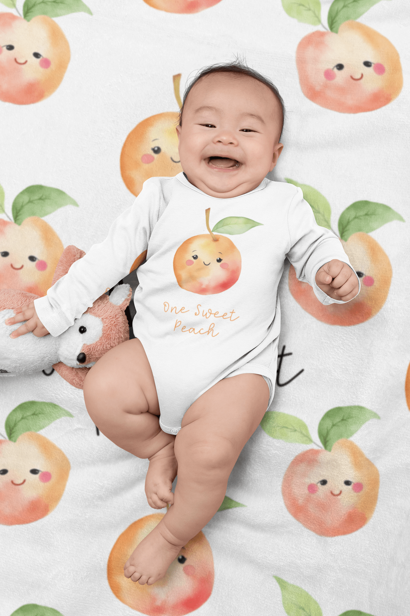 One Sweet Peach Theme 1st Birthday Custom Blanket - Velveteen Plush Throw