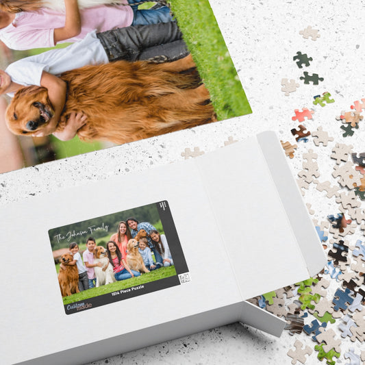 Personalized Jigsaw Puzzle with Photo and Name, Custom Family Picture Xmas Gift, Unique Holiday Keepsake, Glossy 520 or 1014 Piece Jigsaw