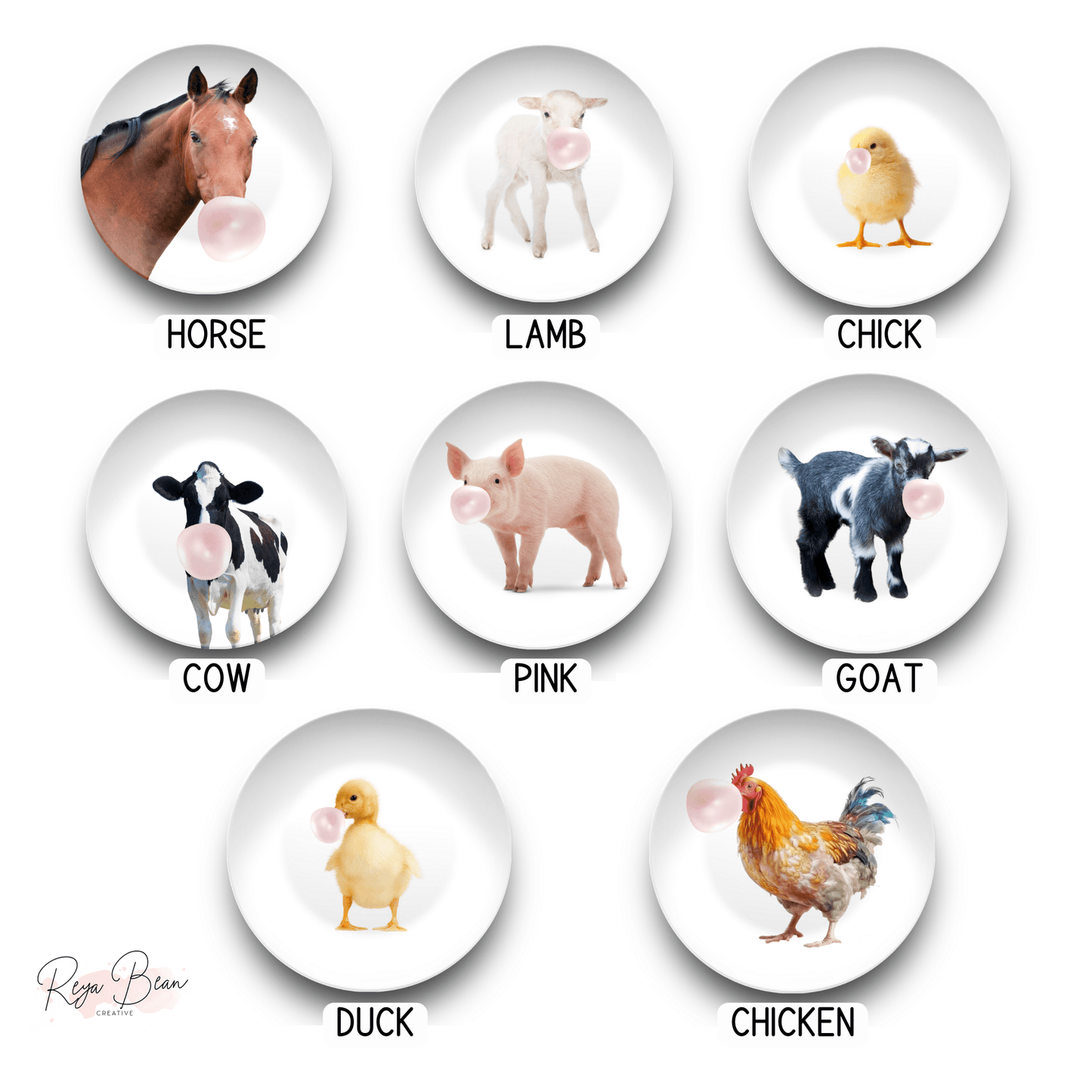 Farm Animals Housewarming Party Plates Gift, Cow Duck Horse Goat Chick Pig Chicken Sheep Plate Set, Fun Homesteader Gift Bubblegum Dishes