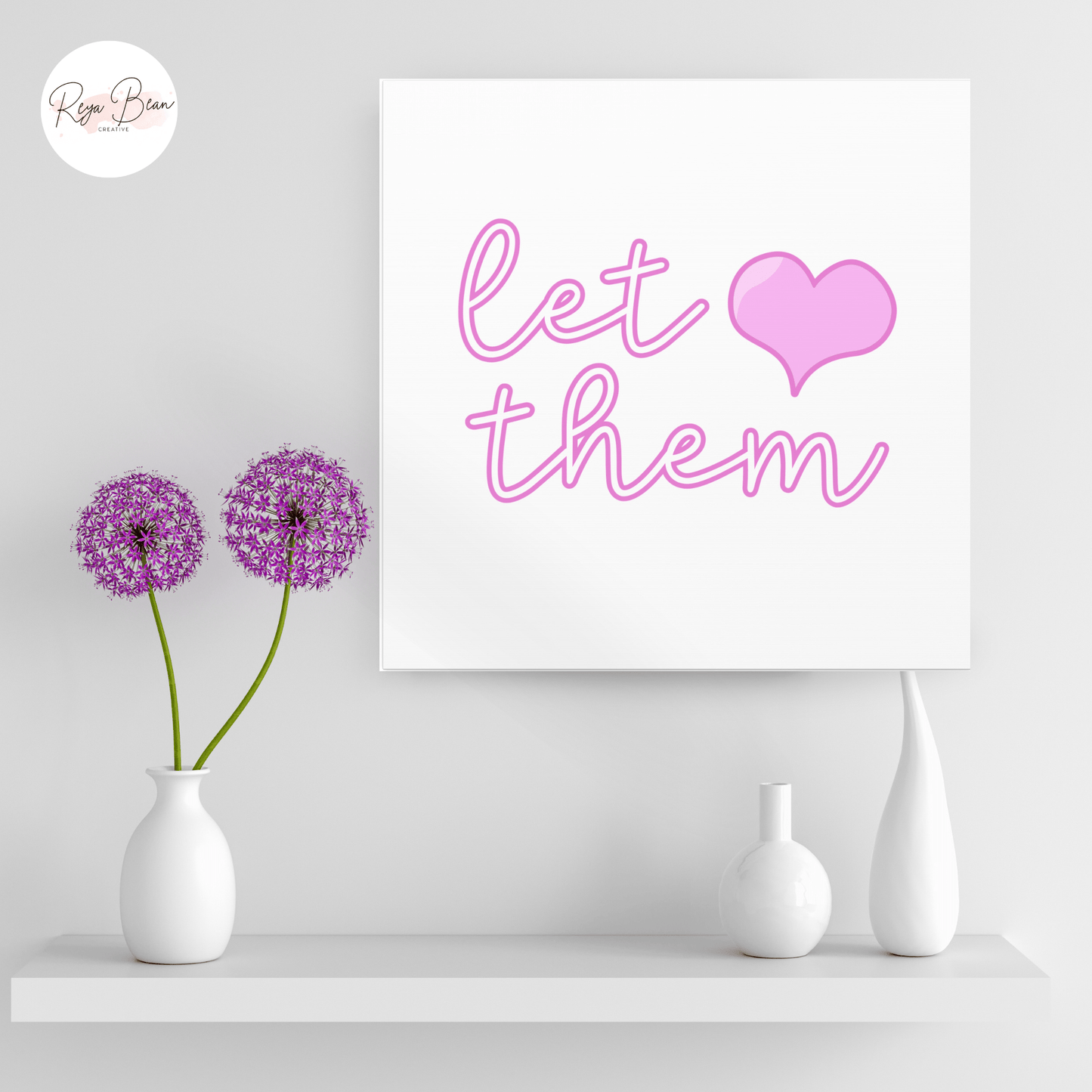 Let Them Self-Worth Positive Affirmation Quote Wall Art, Pink Heart Mental Health Self-Love Canvas Gallery Wrap, Keep Shining Self-Care Art